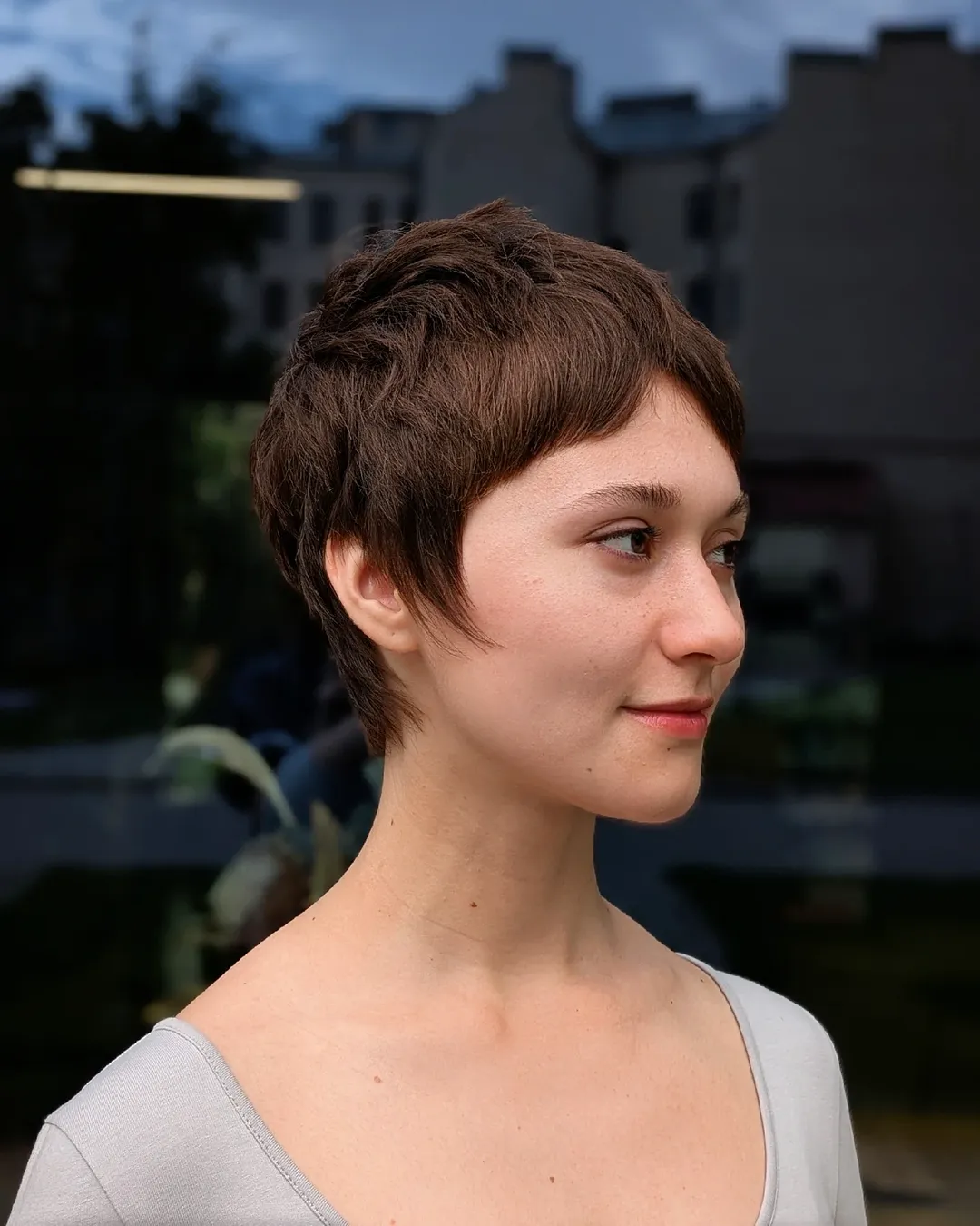 Textured Auburn Pixie With Wispy Bangs