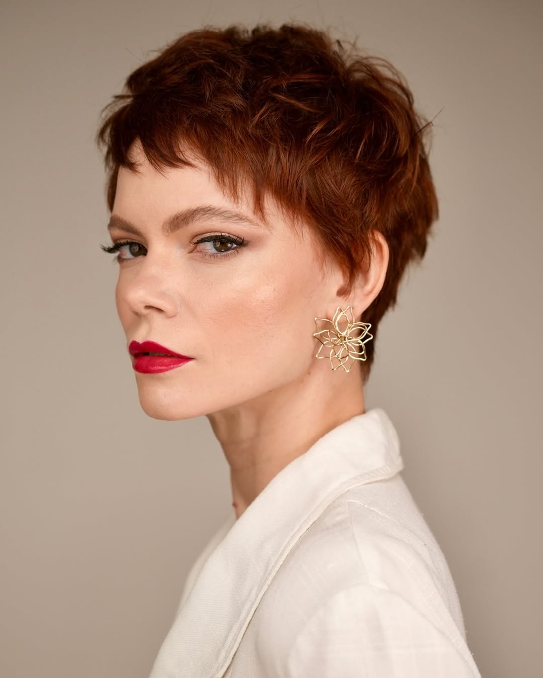 Textured Auburn Pixie With Wispy Fringe