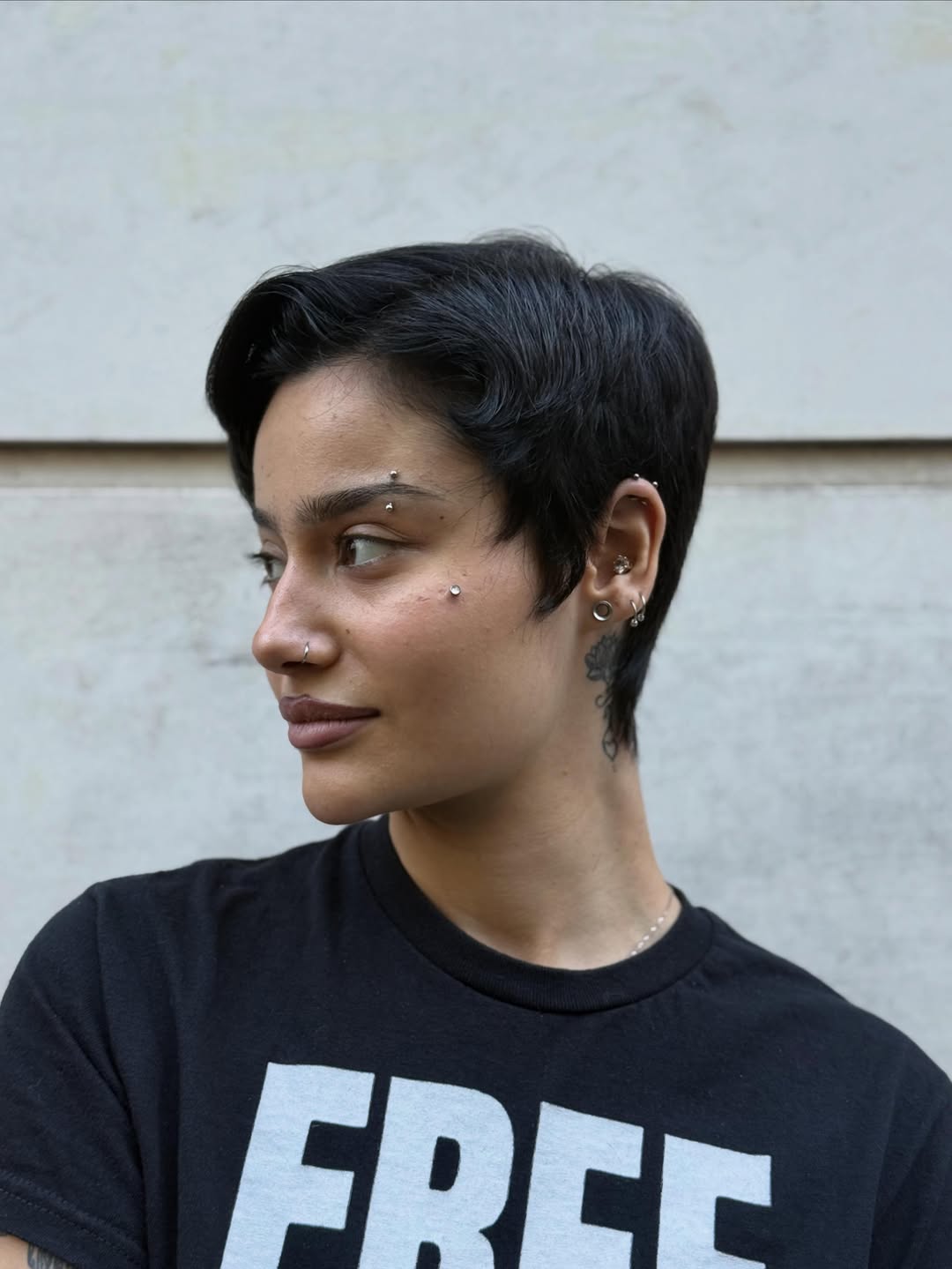 Textured Black Pixie With Side-Swept Bangs