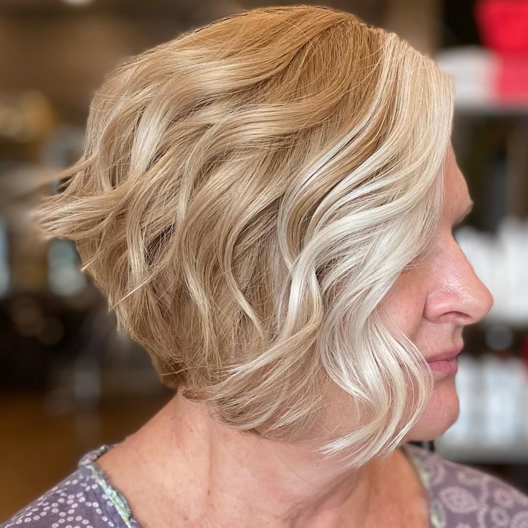 Textured Blonde Stacked Bob With Face Framing