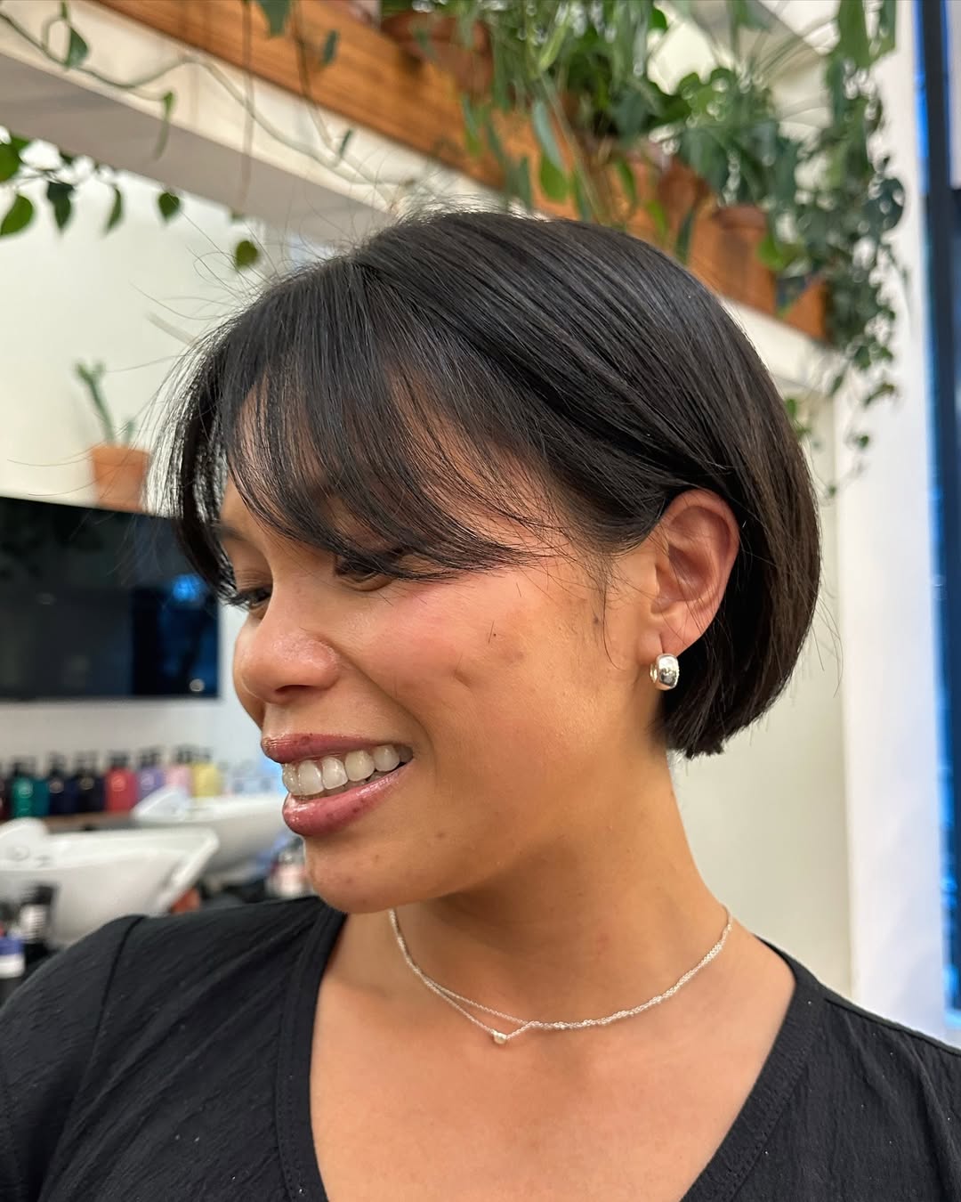 Textured Chin Length Bob With Wispy Bangs