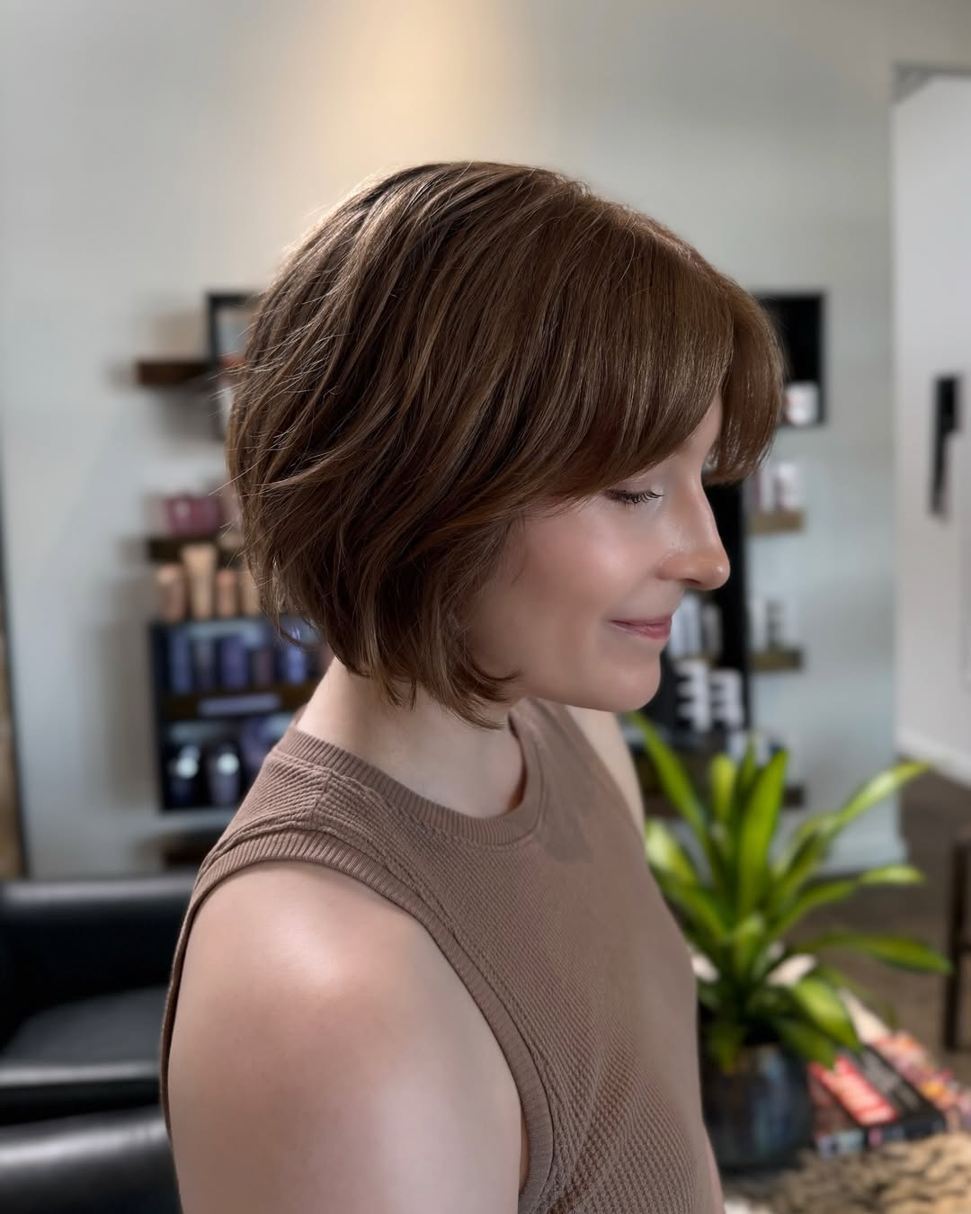 Textured Chin Length Shag With Wispy Bangs