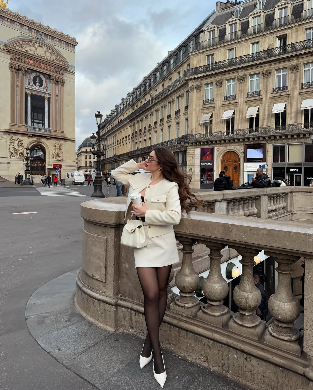 Textured Cream Tweed Skirt Suit In Paris