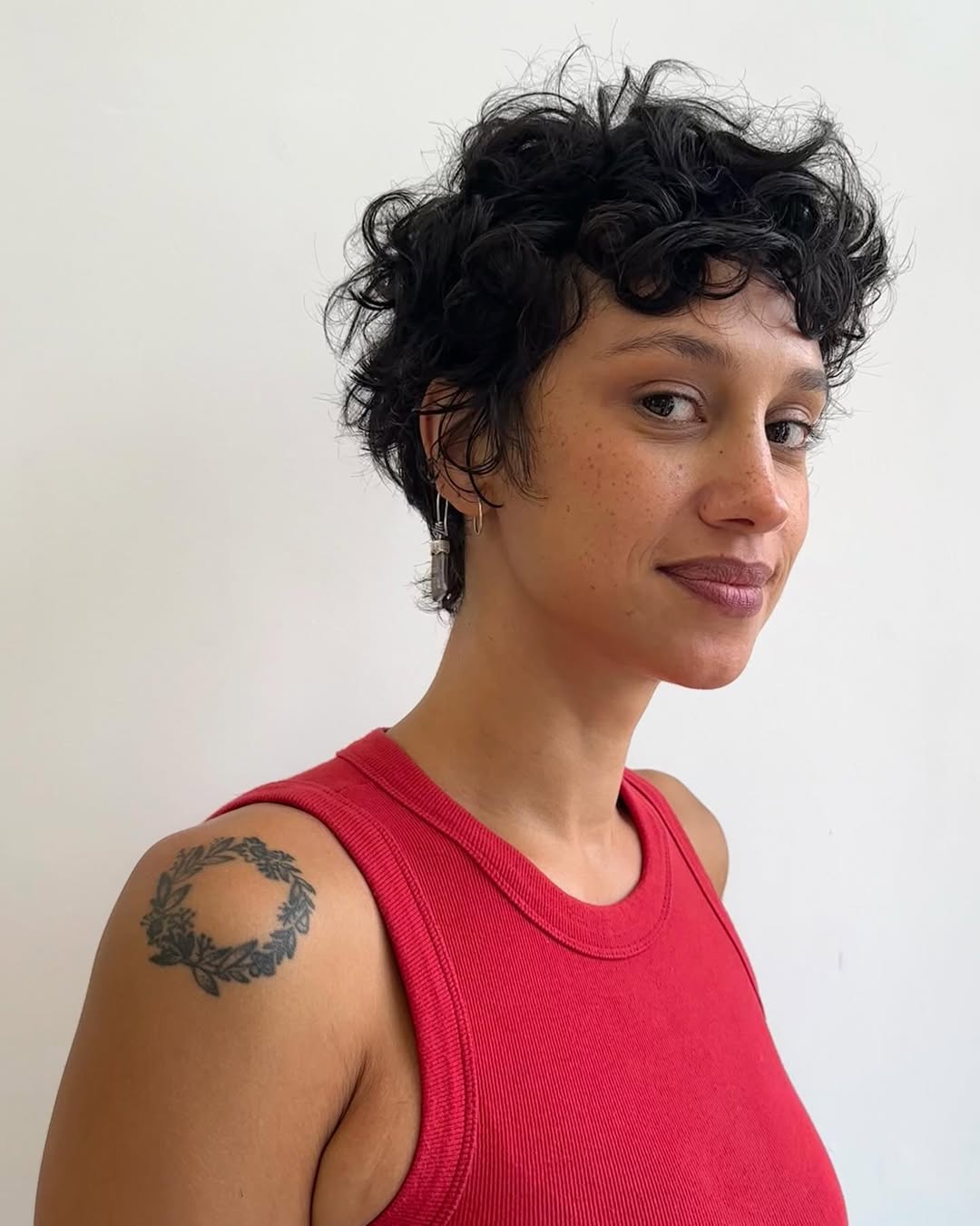 Textured Curly Pixie With Wispy Bangs