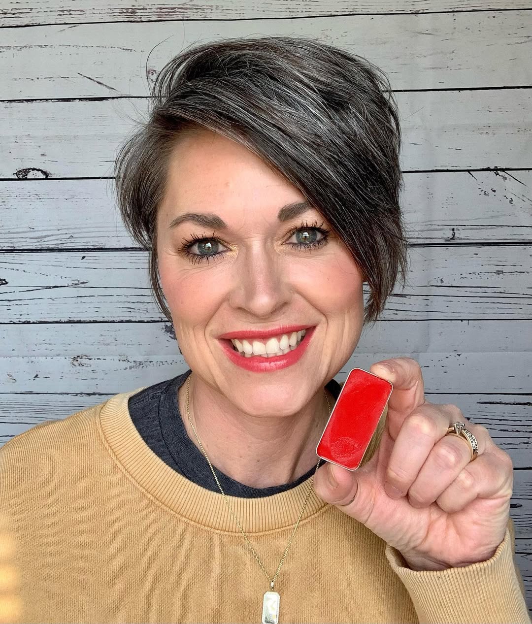 Textured Gray Pixie Cut With Side-Swept Bangs