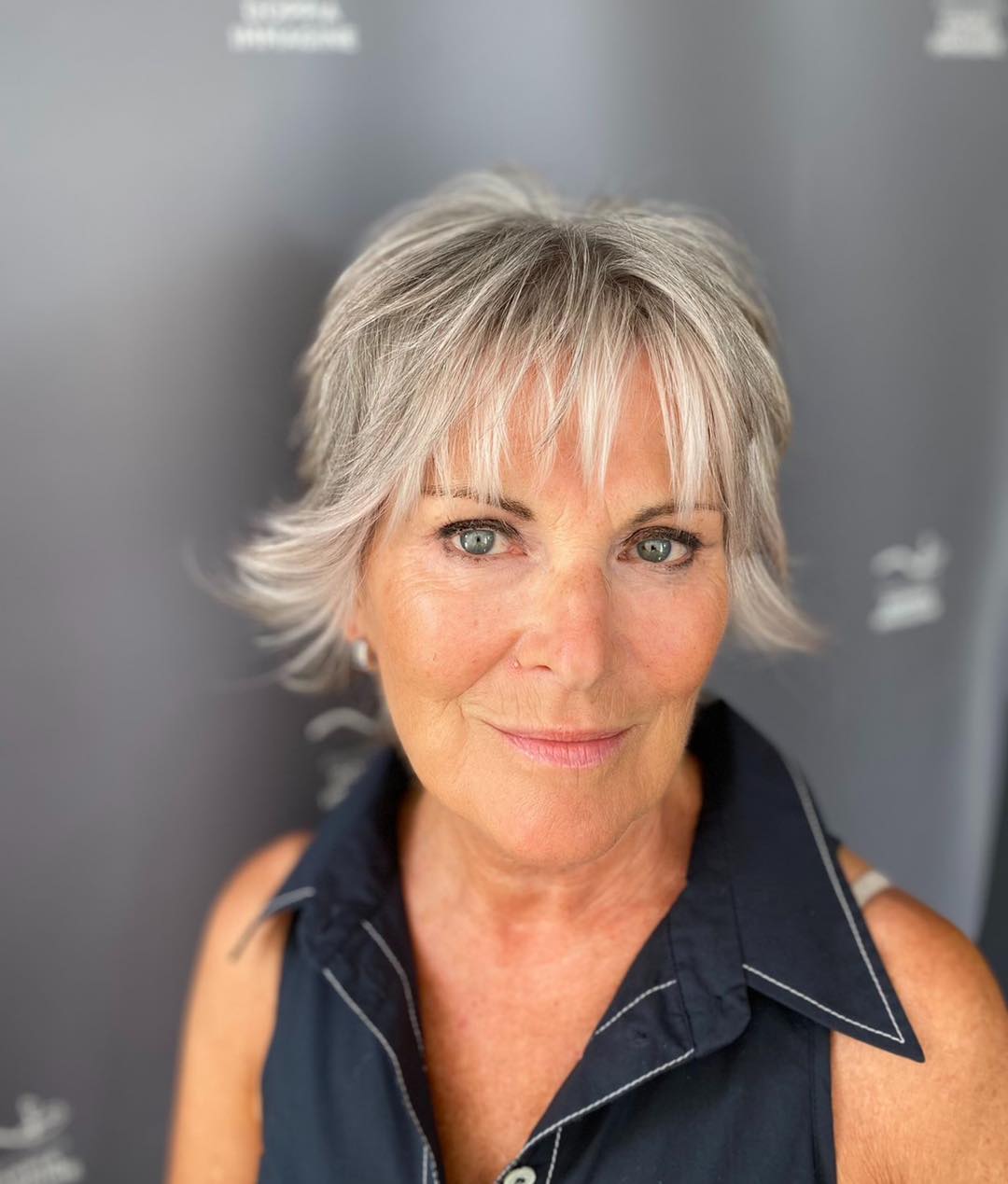 Textured Gray Pixie With Full Fringe