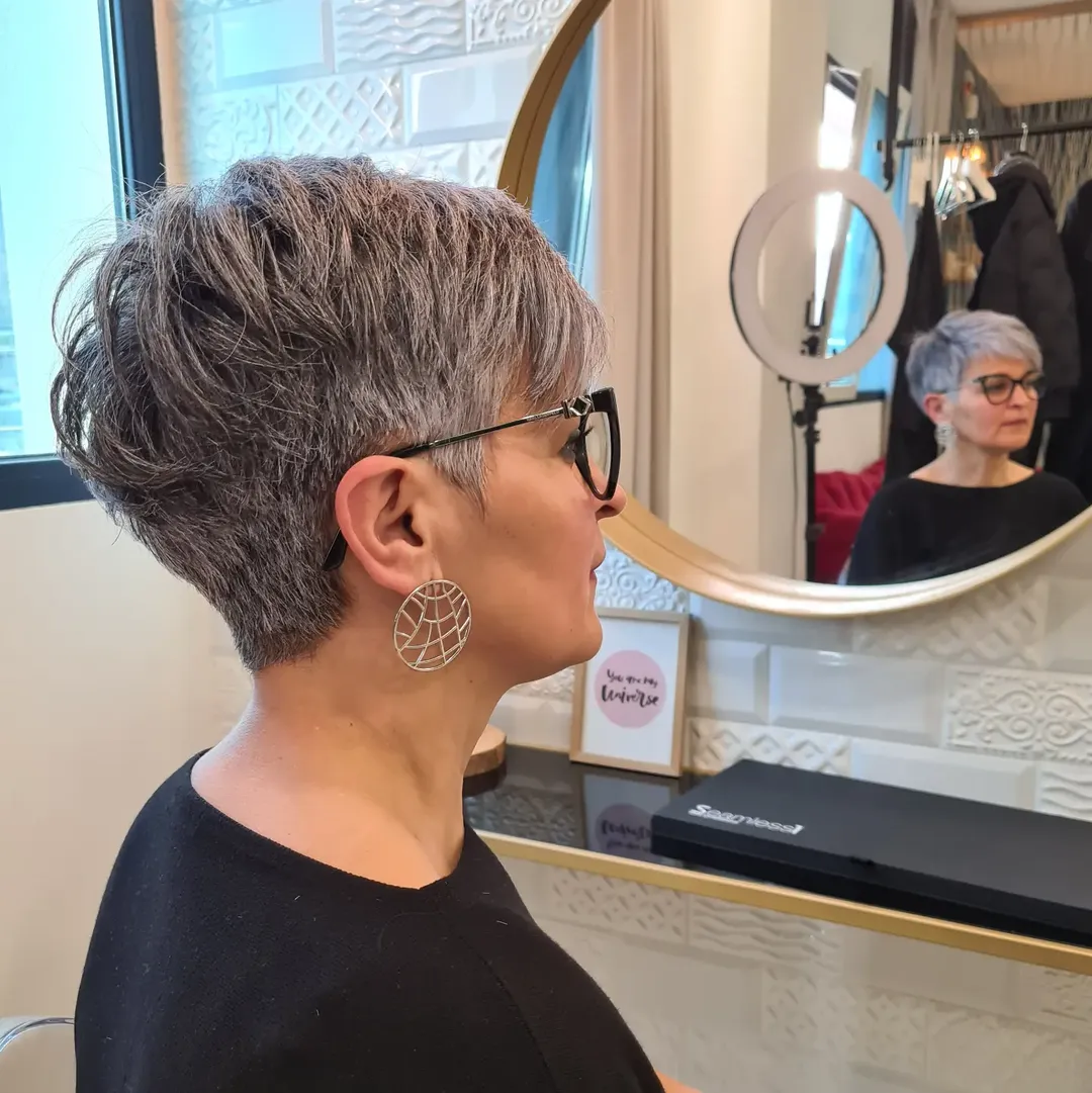 Textured Gray Pixie With Layered Crown