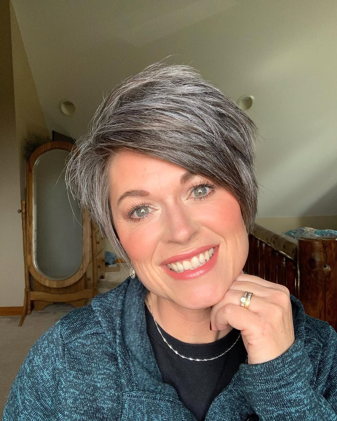 Textured Gray Pixie With Side-Swept Volume