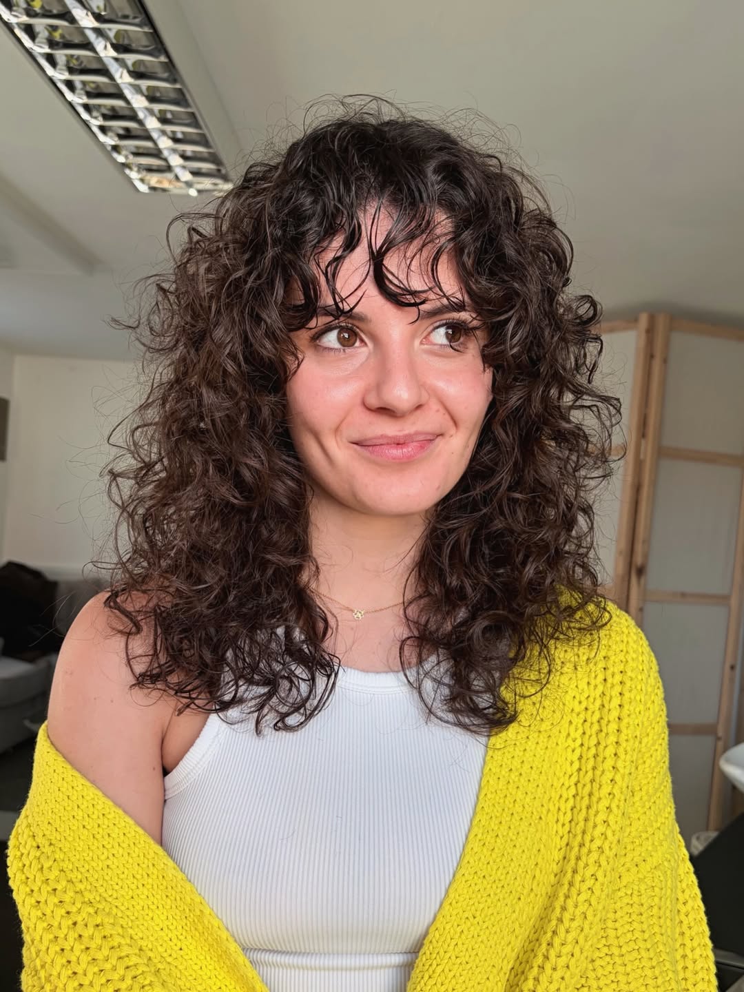 Textured Shag With Curly Bangs And Layers