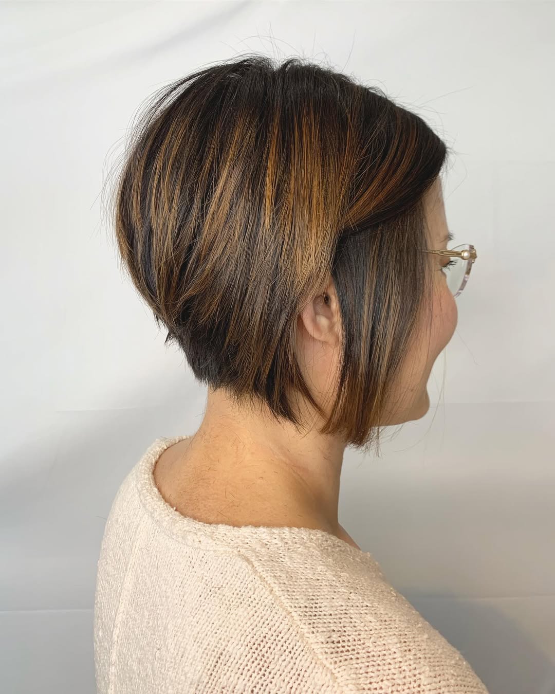 Textured Stacked Bob With Caramel Highlights