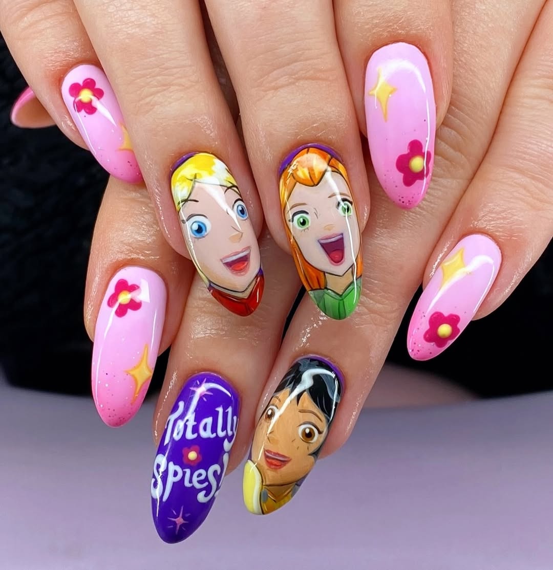 Totally Spies! Cartoon Character Glossy Pink and Purple Nails
