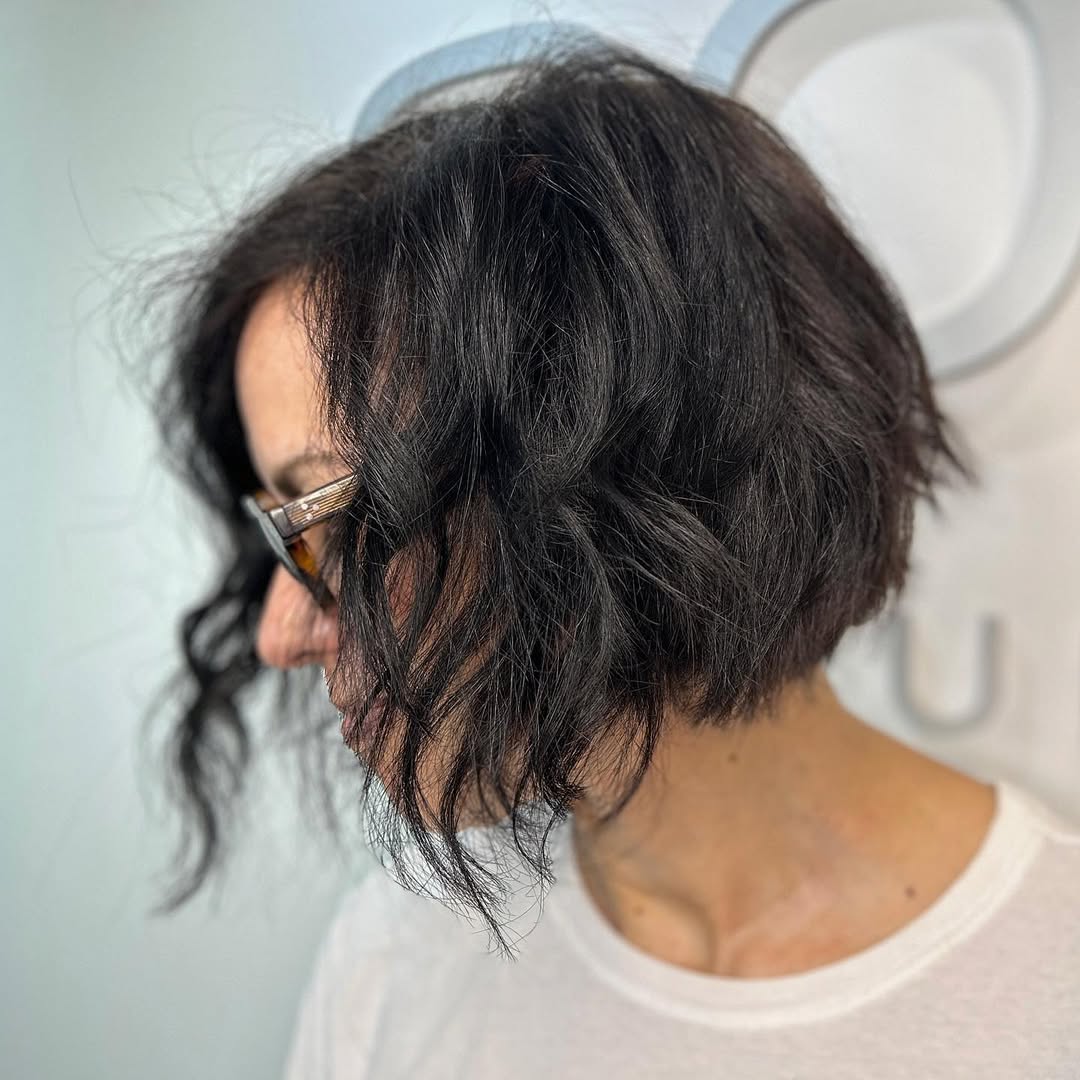 Tousled Dark Brunette Layered Bob