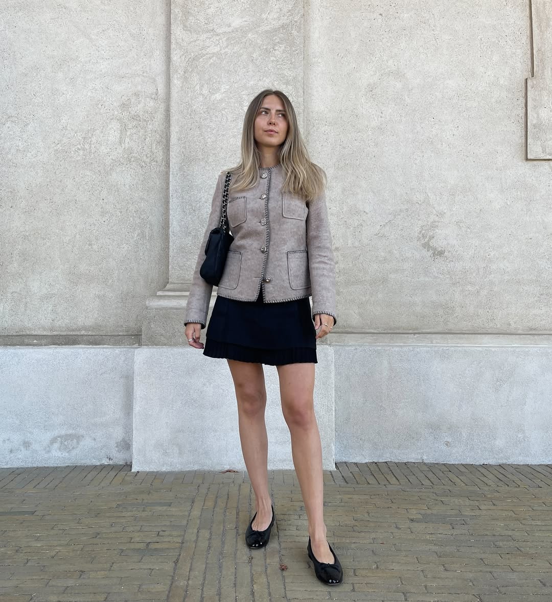 Tweed Jacket With Black Mini Skirt Outfit