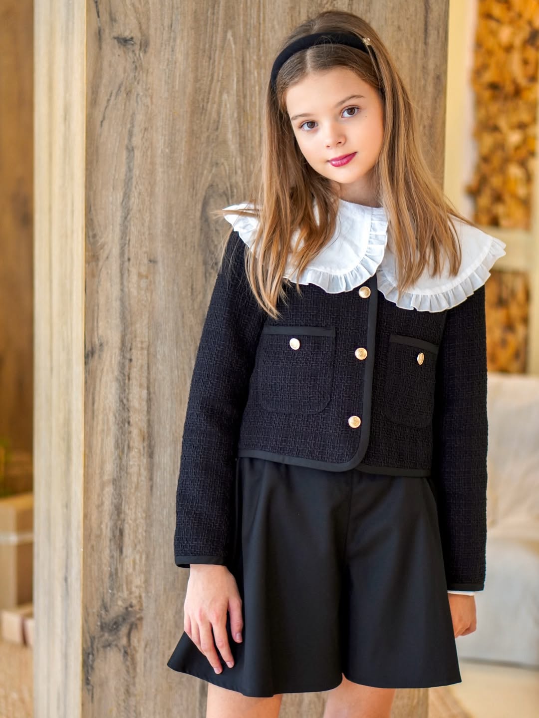 Tweed Jacket With Frill Collar And Shorts Set