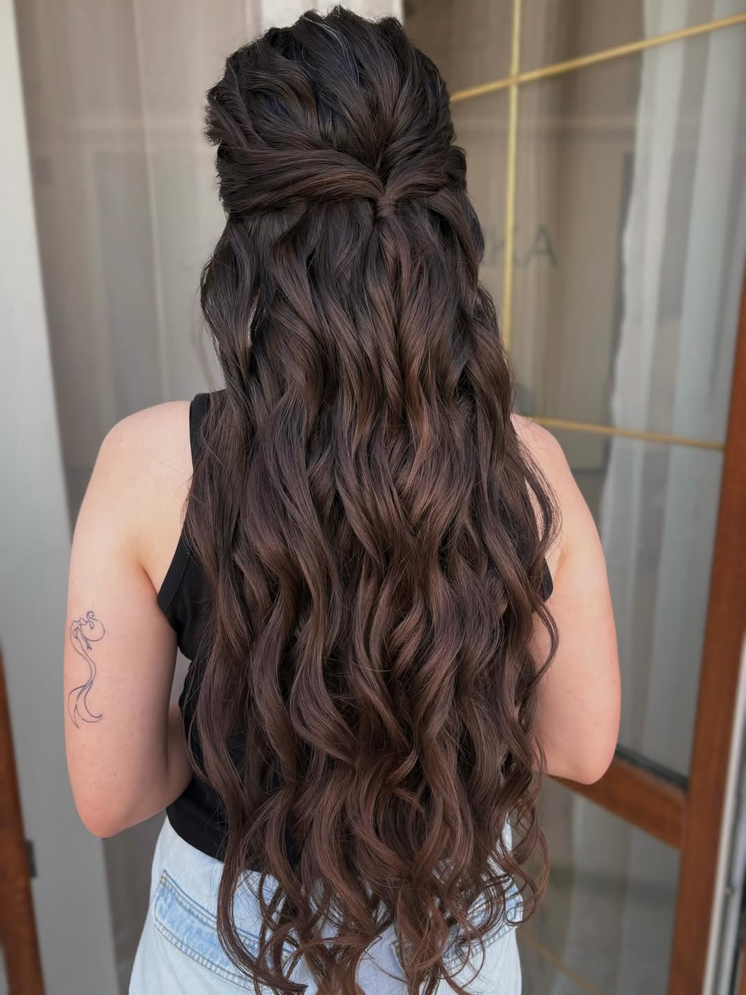 Twisted Half-Up Waves With Rich Chocolate Brown