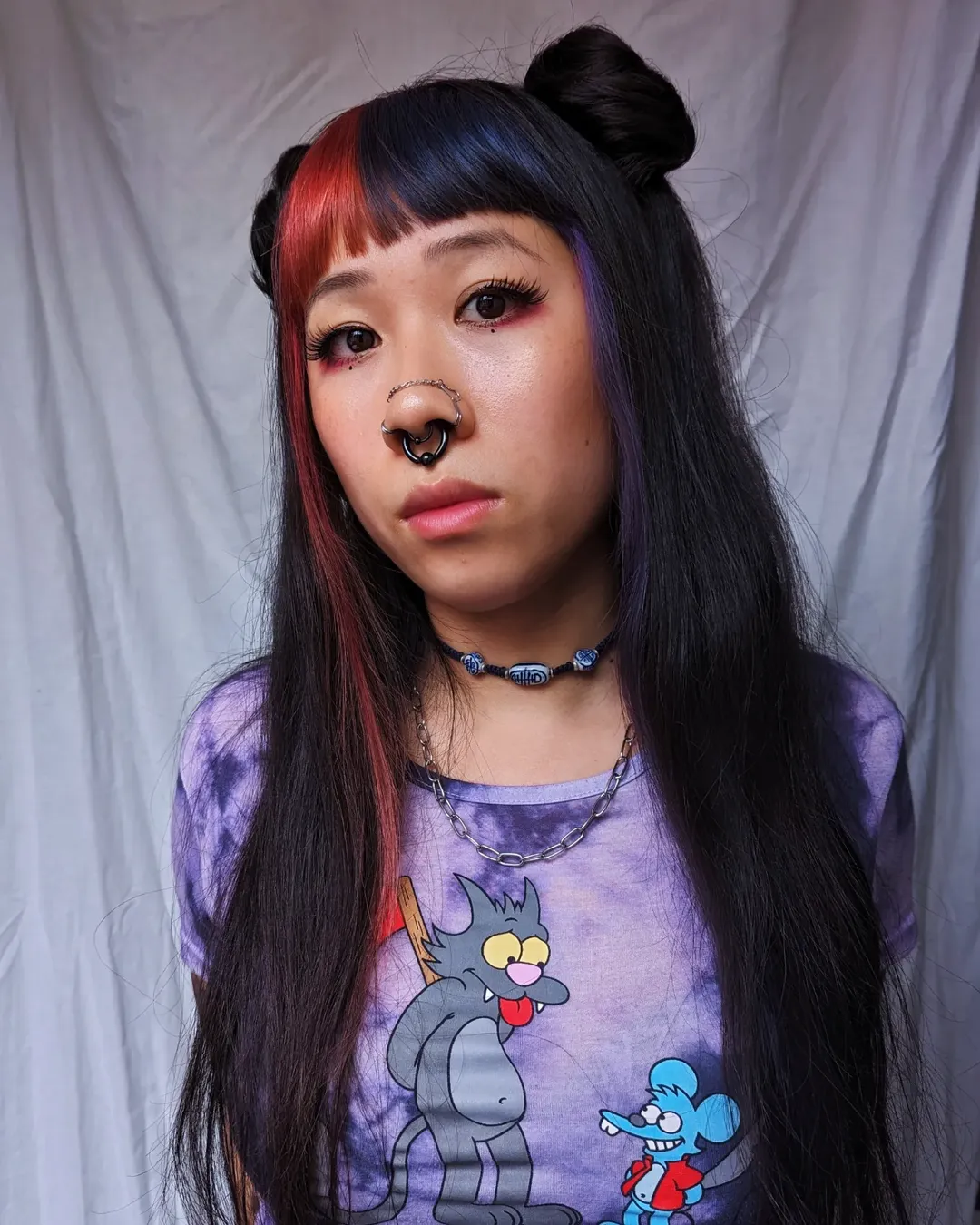 Two-Tone Space Buns With Streaks