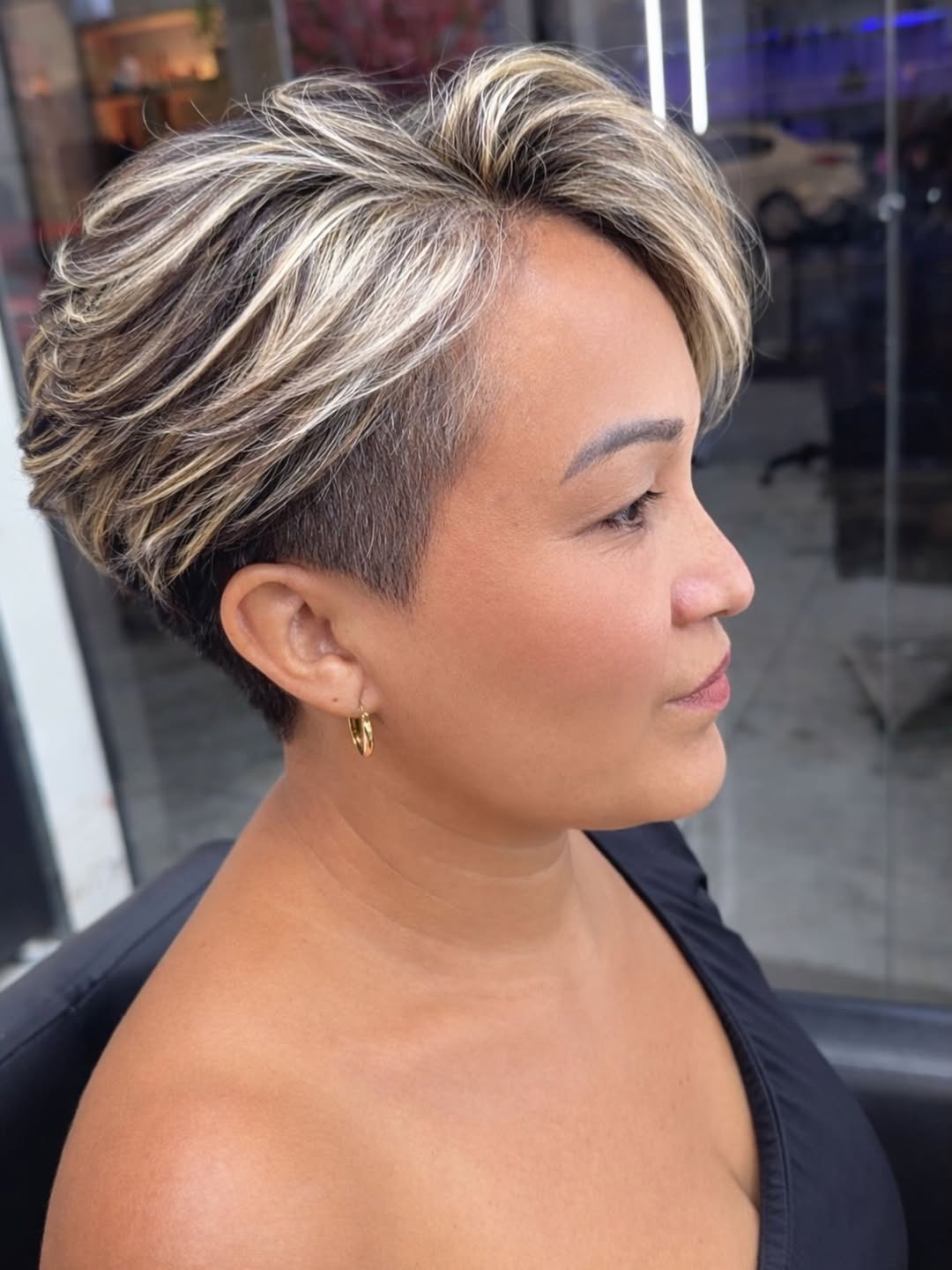 Undercut Pixie With Blonde Highlights And Side Part