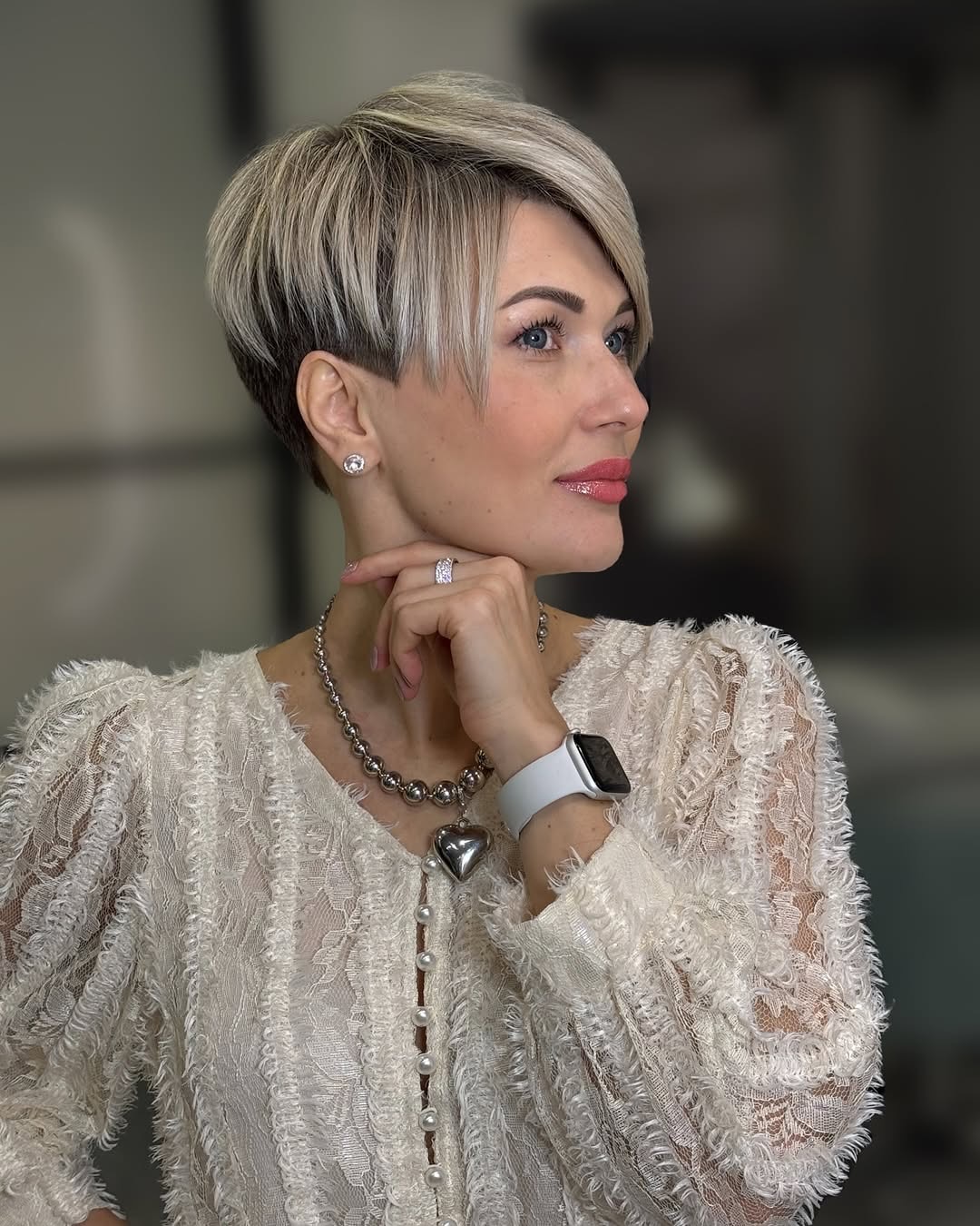 Undercut Pixie With Long Face-Framing Bangs Platinum Blonde
