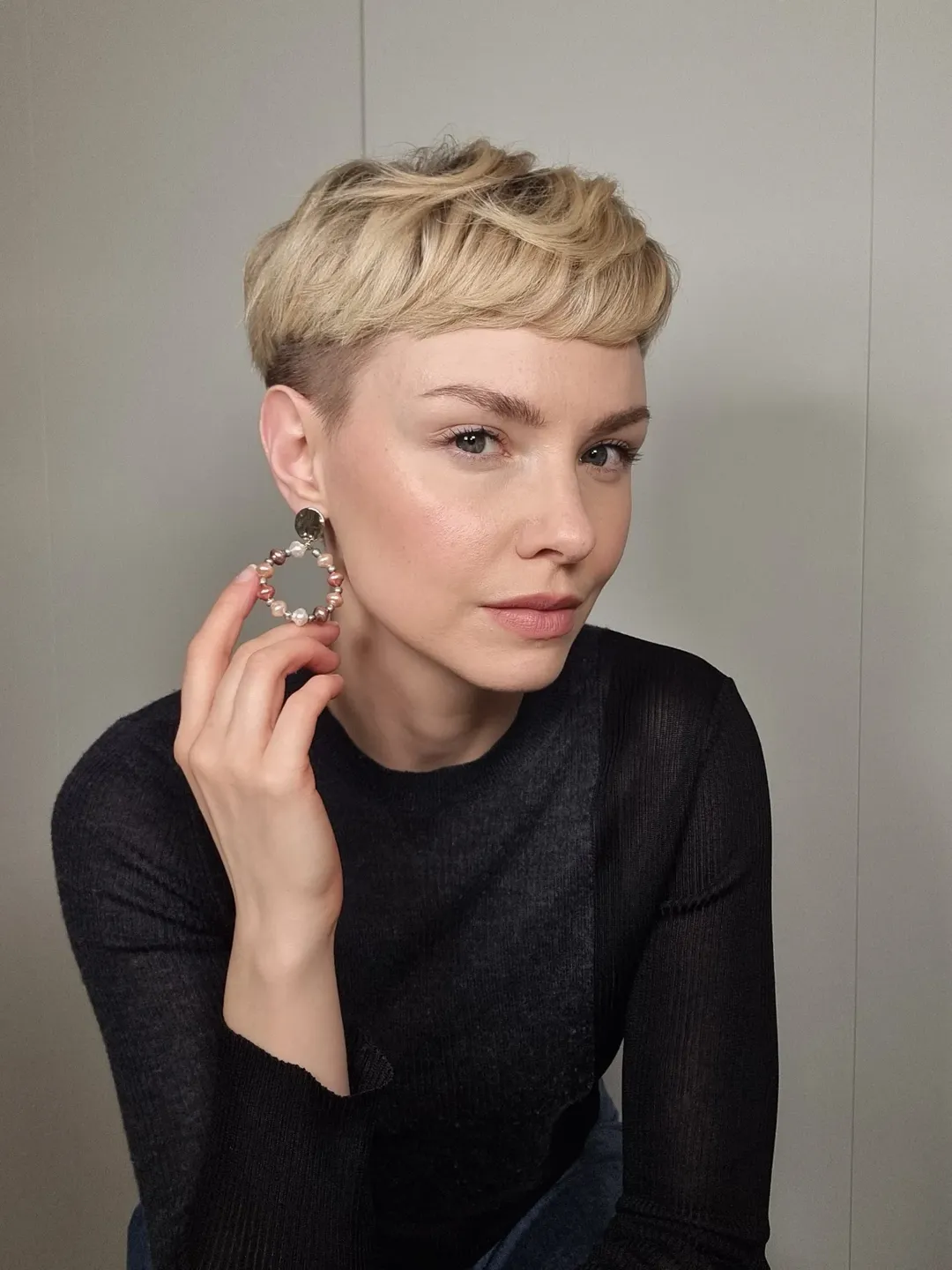 Undercut Pixie With Textured Platinum Blonde Fringe