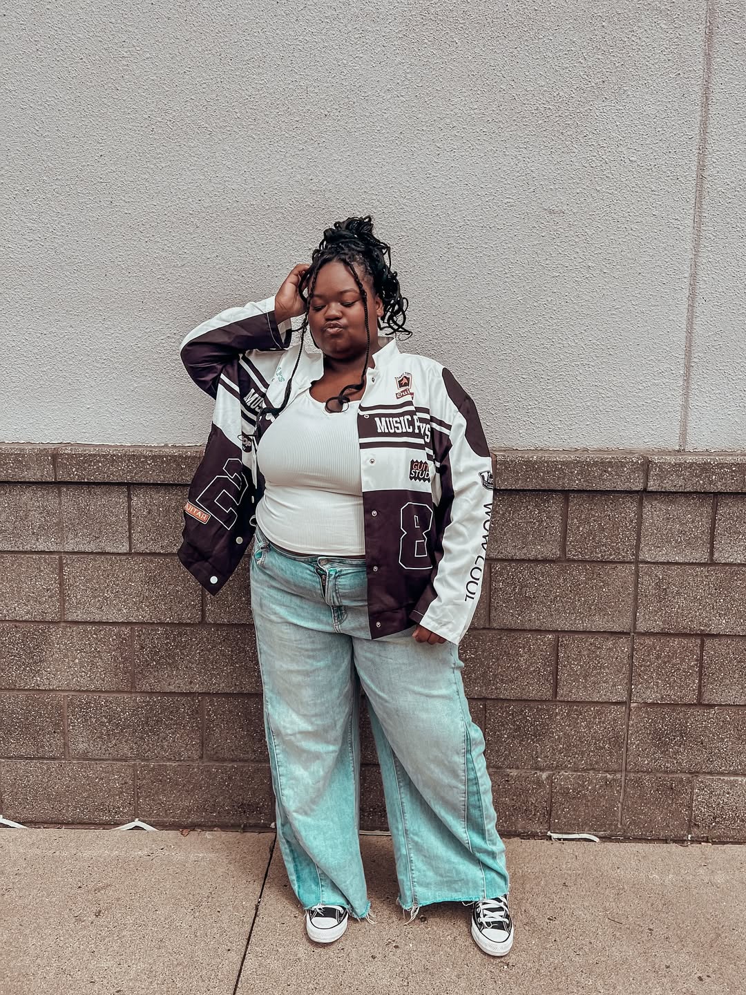 Varsity Jacket With Wide Leg Jeans Casual Look