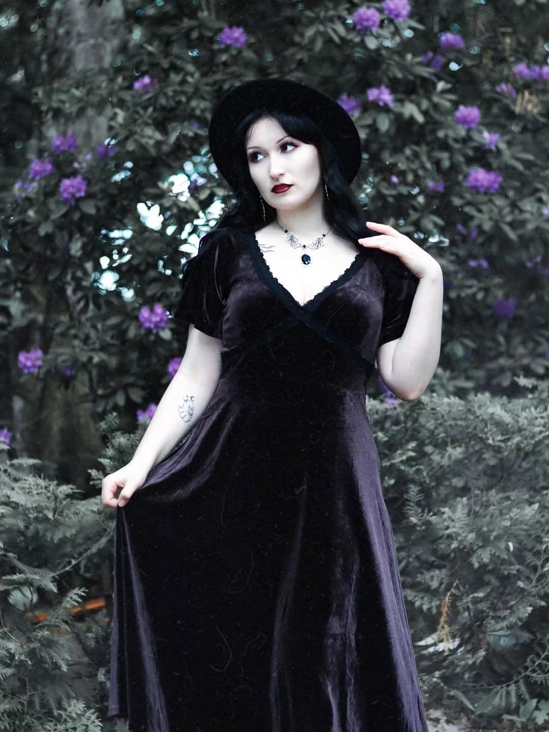 Velvet Midi Dress With Witchy Accessories