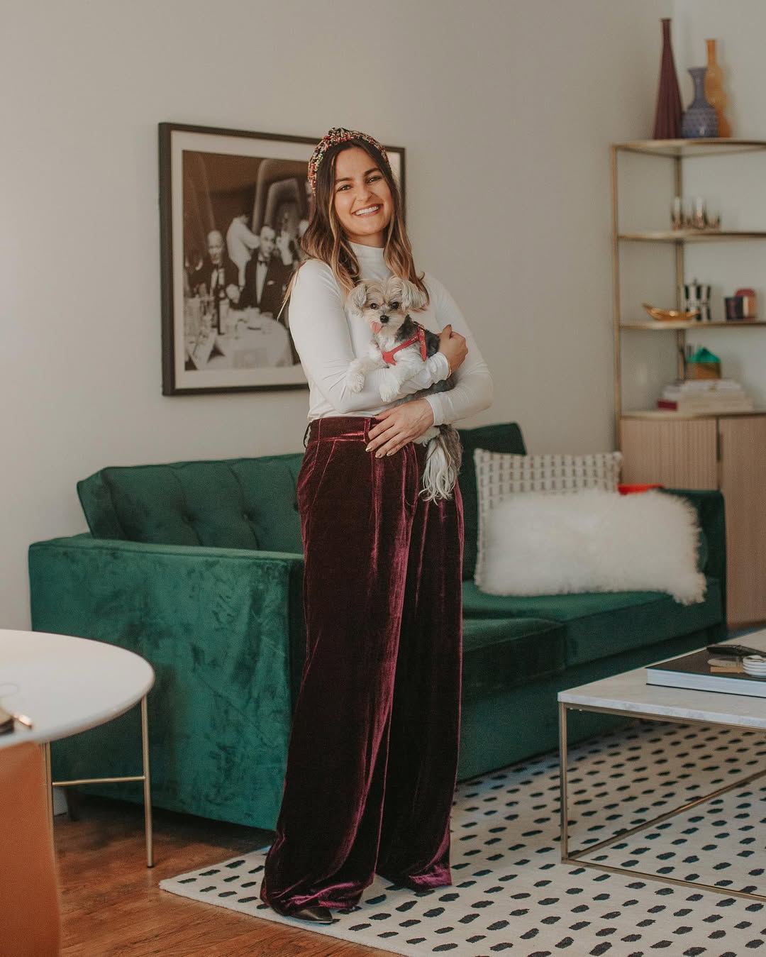 Velvet Palazzo Pants With Mock Neck Top