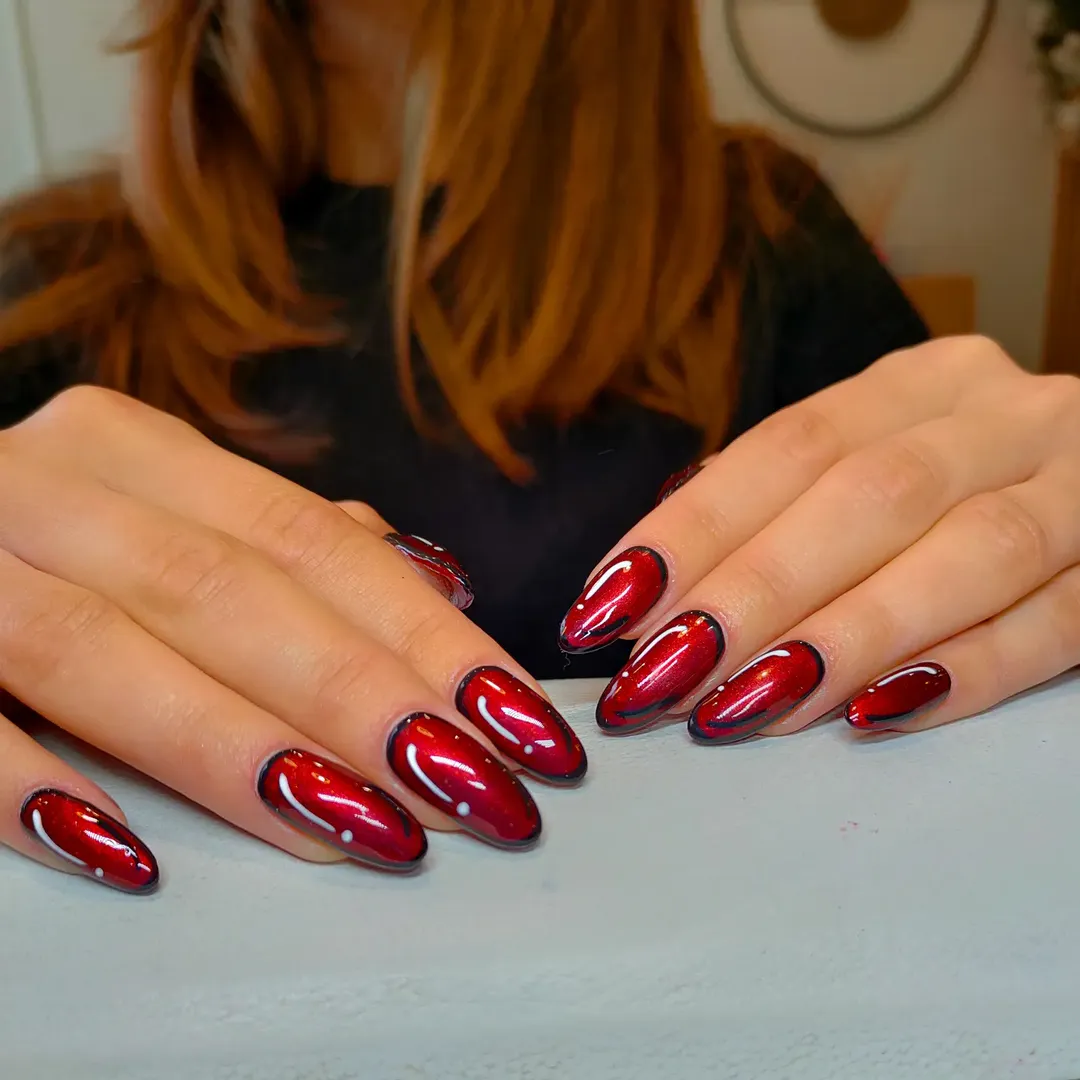 Vibrant Cherry Comic Book Glossy Almond Nails
