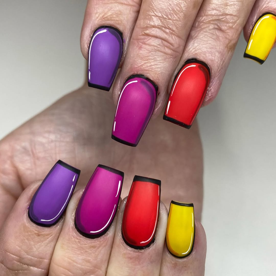 Vibrant Comic Book Pop Art Matte Nails