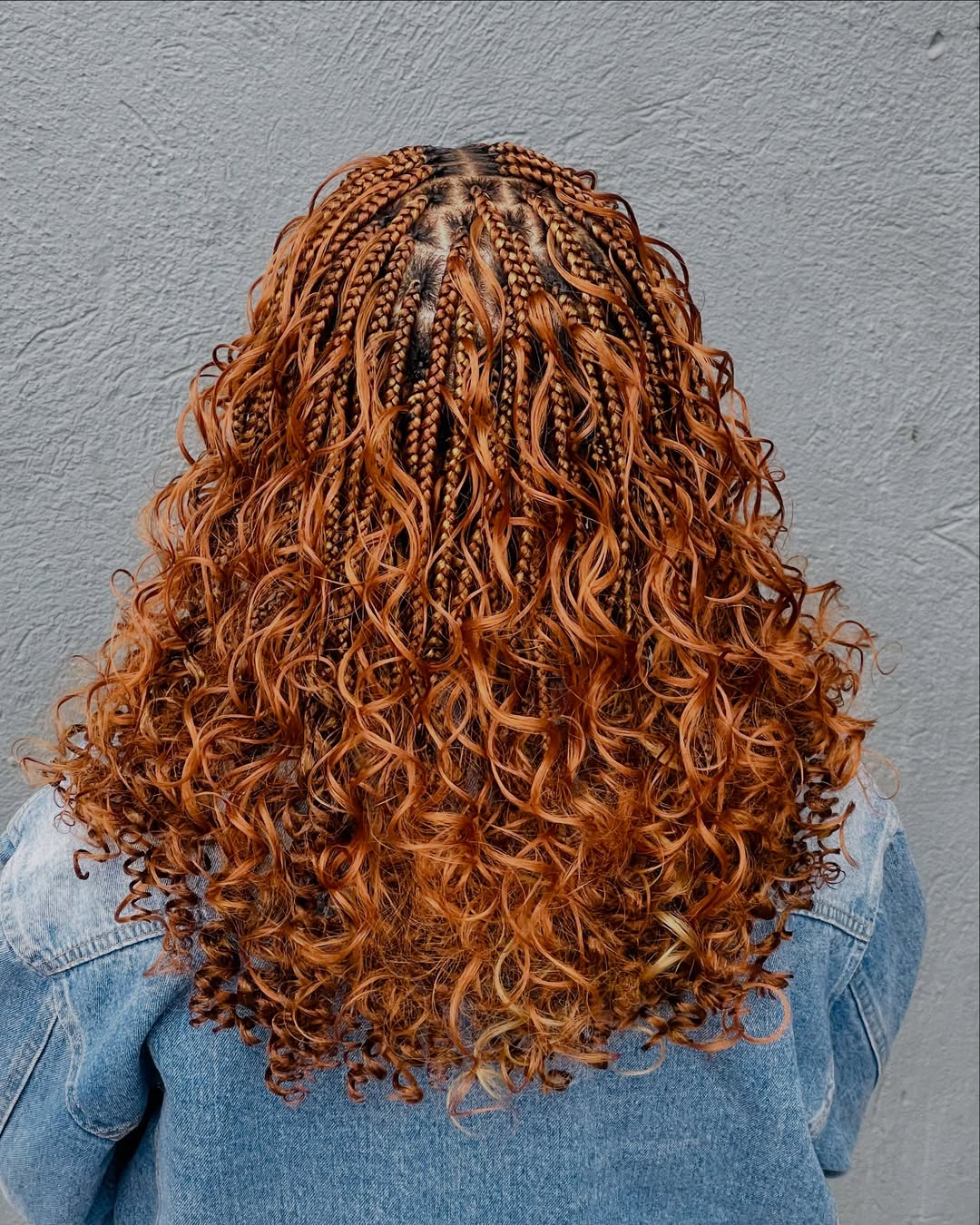 Vibrant Copper Curly Box Braids Shoulder Length