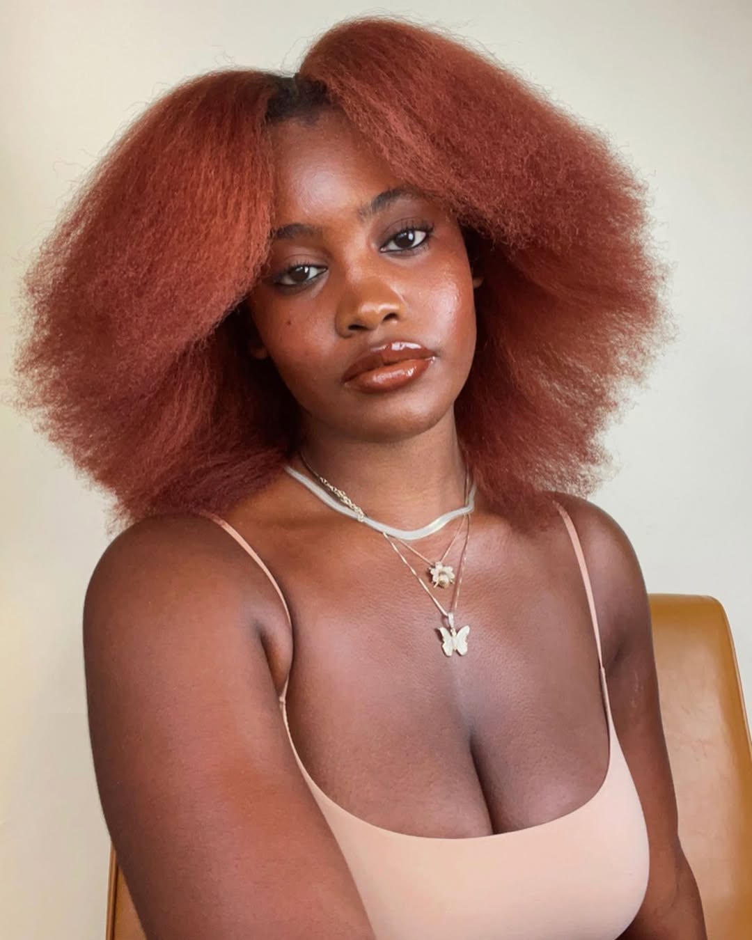 Vibrant Copper Red Fluffy Blowout On Natural Hair