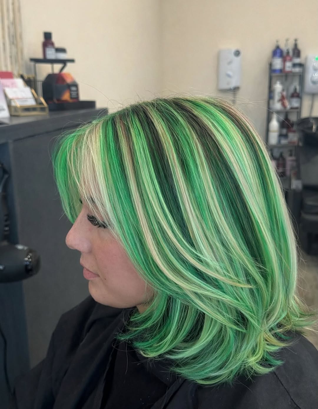Vibrant Green Blonde Money Piece Lob