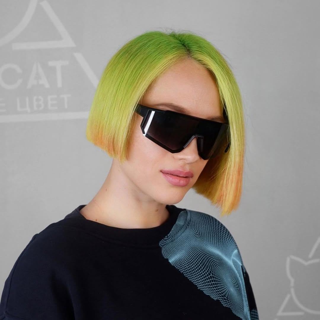 Vibrant Green Lemon Yellow Ombre Bob
