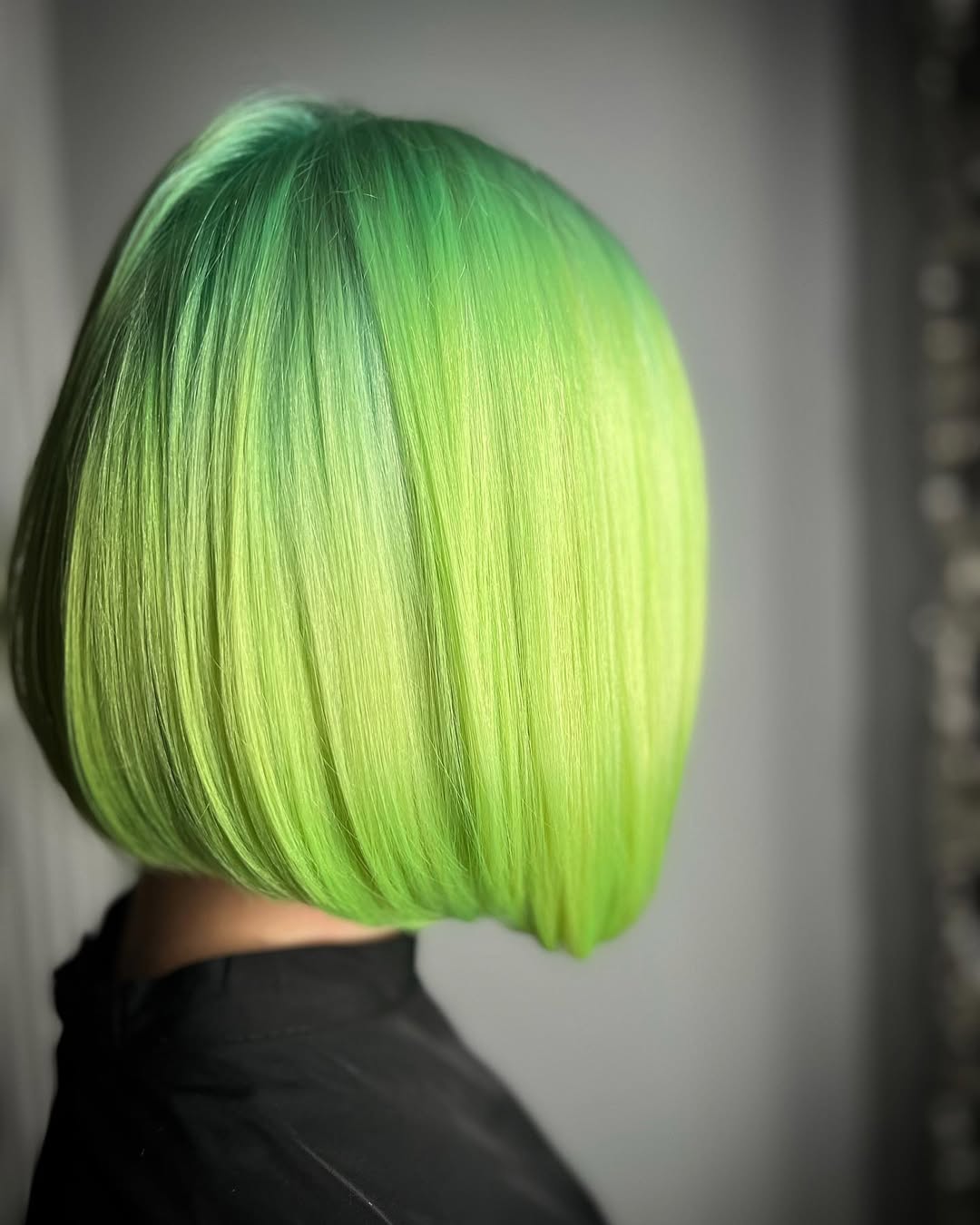 Vibrant Green Ombre Bob With Dark Root