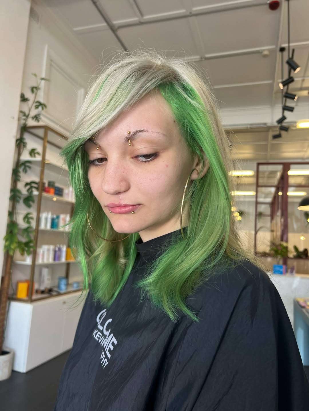 Vibrant Green Peekaboo With Platinum Blonde Layers