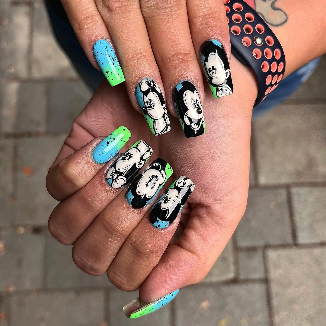 Vibrant Mickey Mouse Disney Squoval Gradient Nails