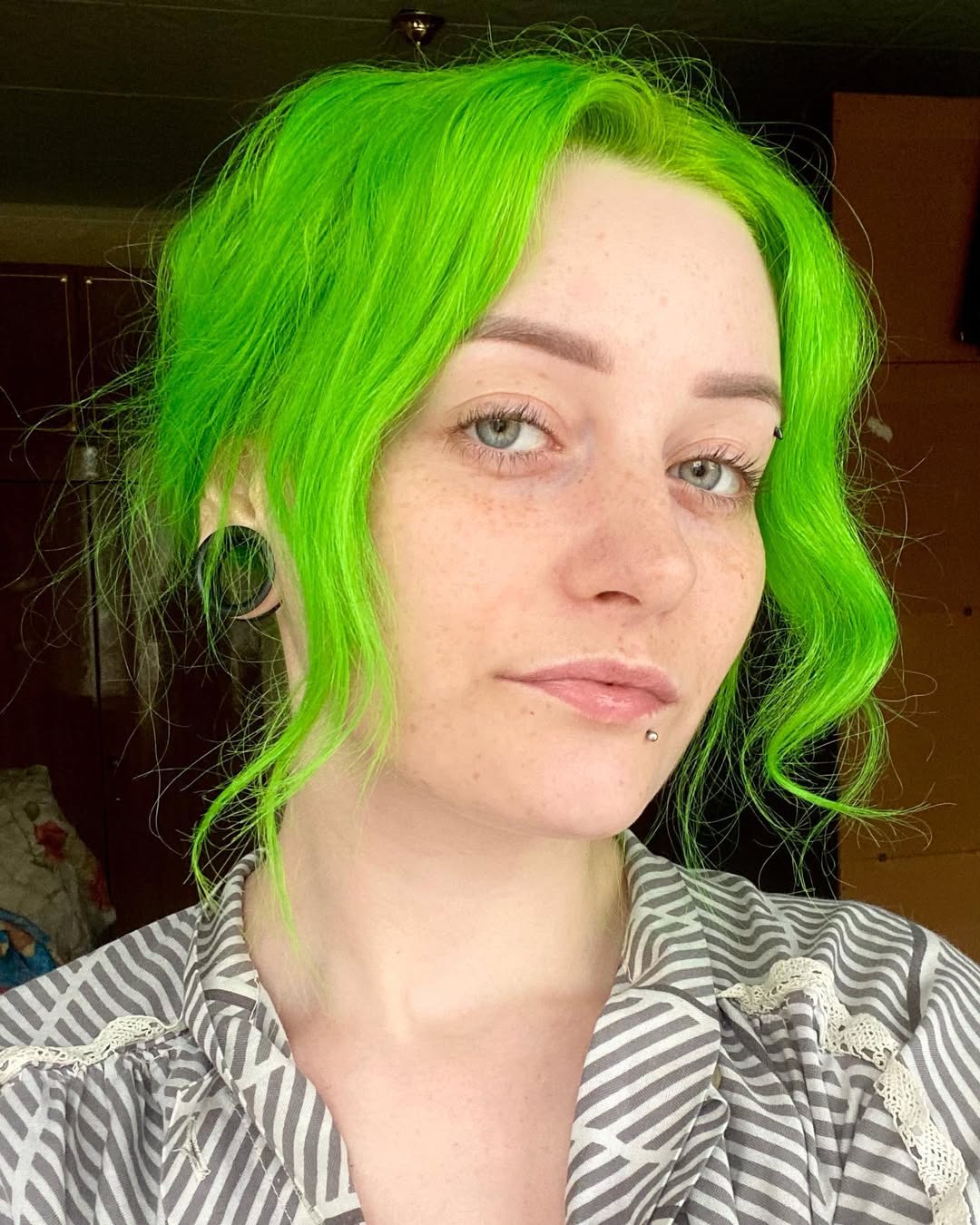 Vibrant Neon Green Chin-Length Textured Bob