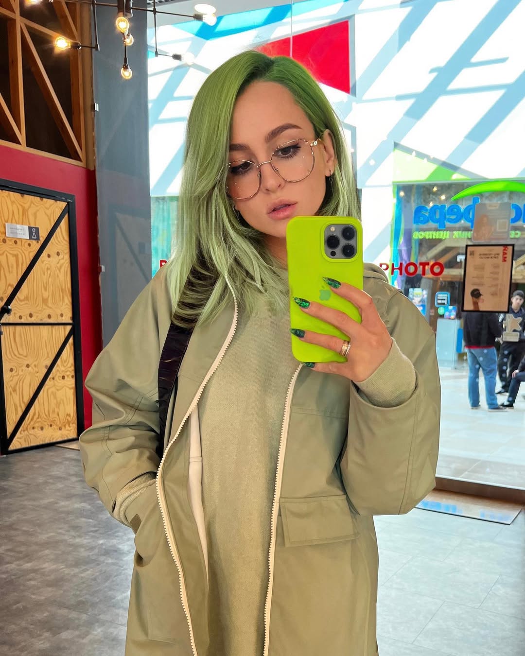 Vibrant Neon Green Shoulder-Length Layers