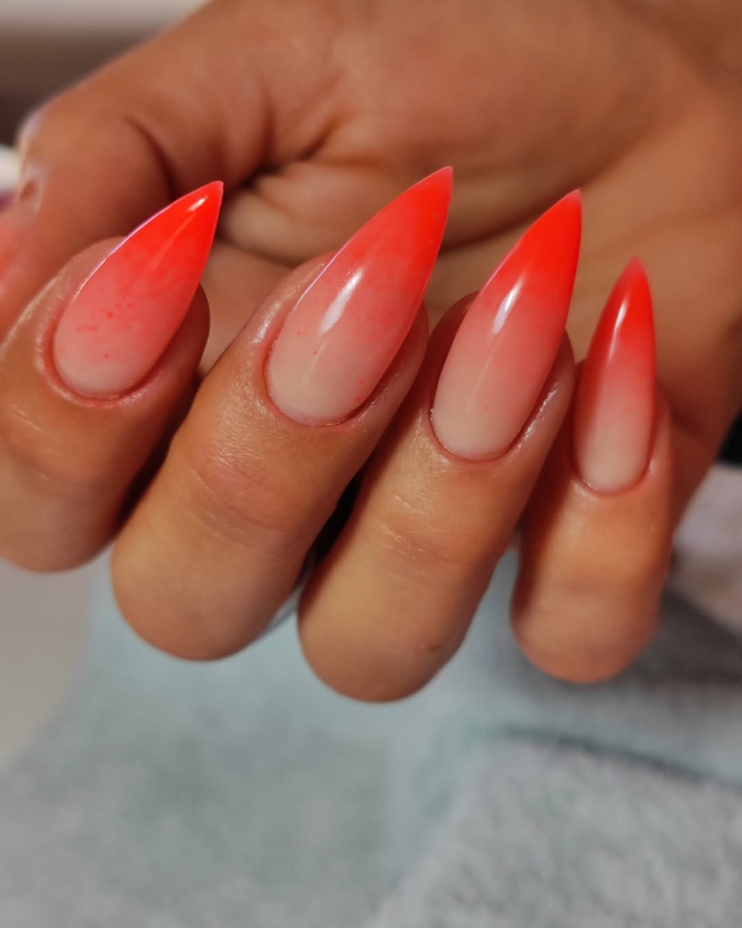Vibrant Neon Ombre Stiletto Gel Nails