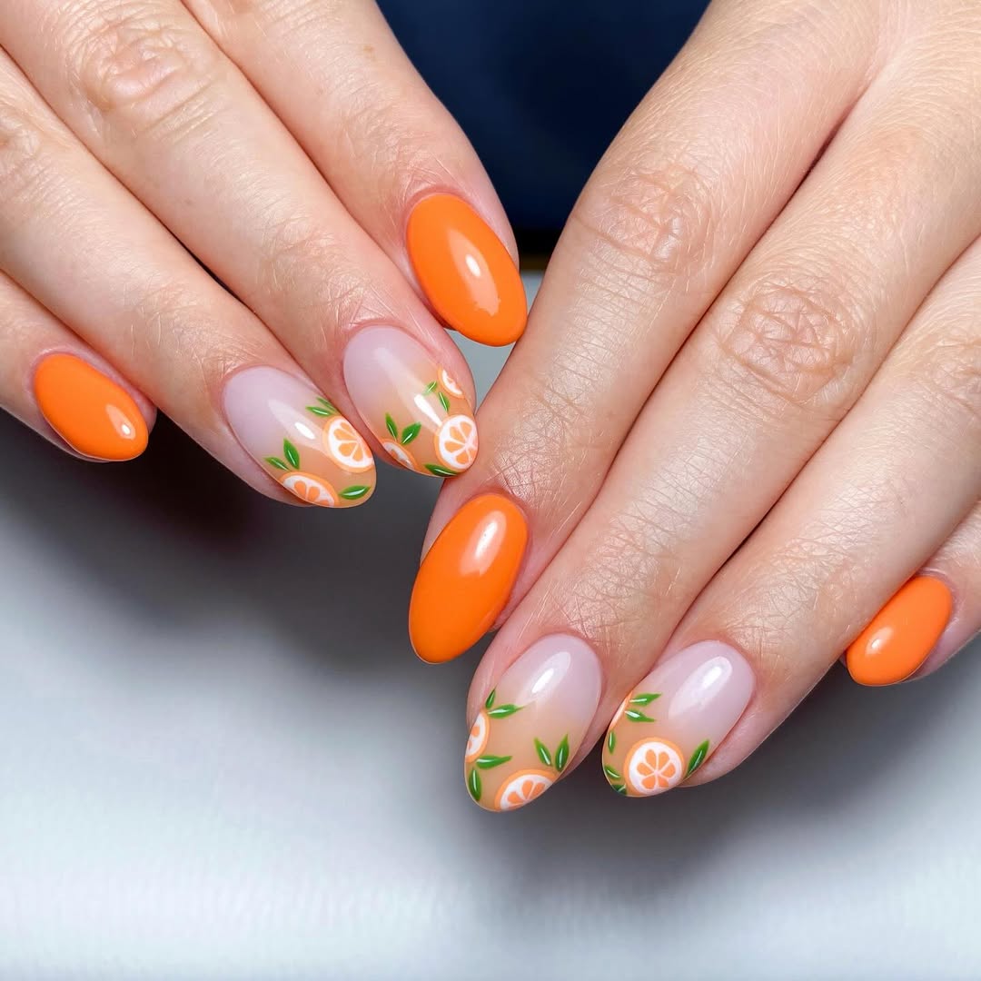 Vibrant Orange Citrus Oval Nails