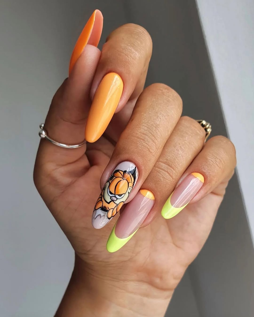 Vibrant Orange Garfield Accent Tapered Coffin Nails