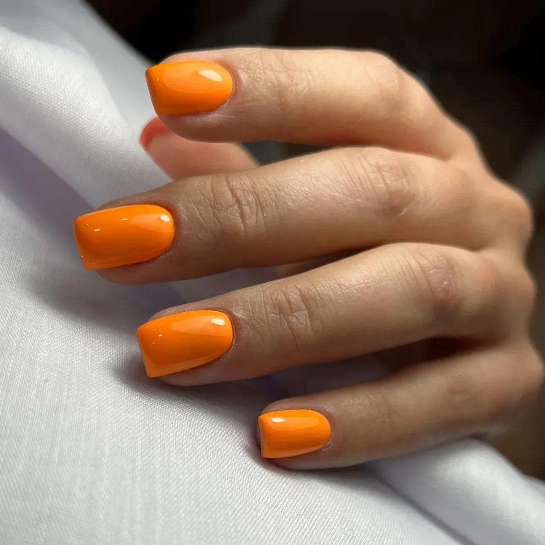 Vibrant Orange High Gloss Short Square Nails