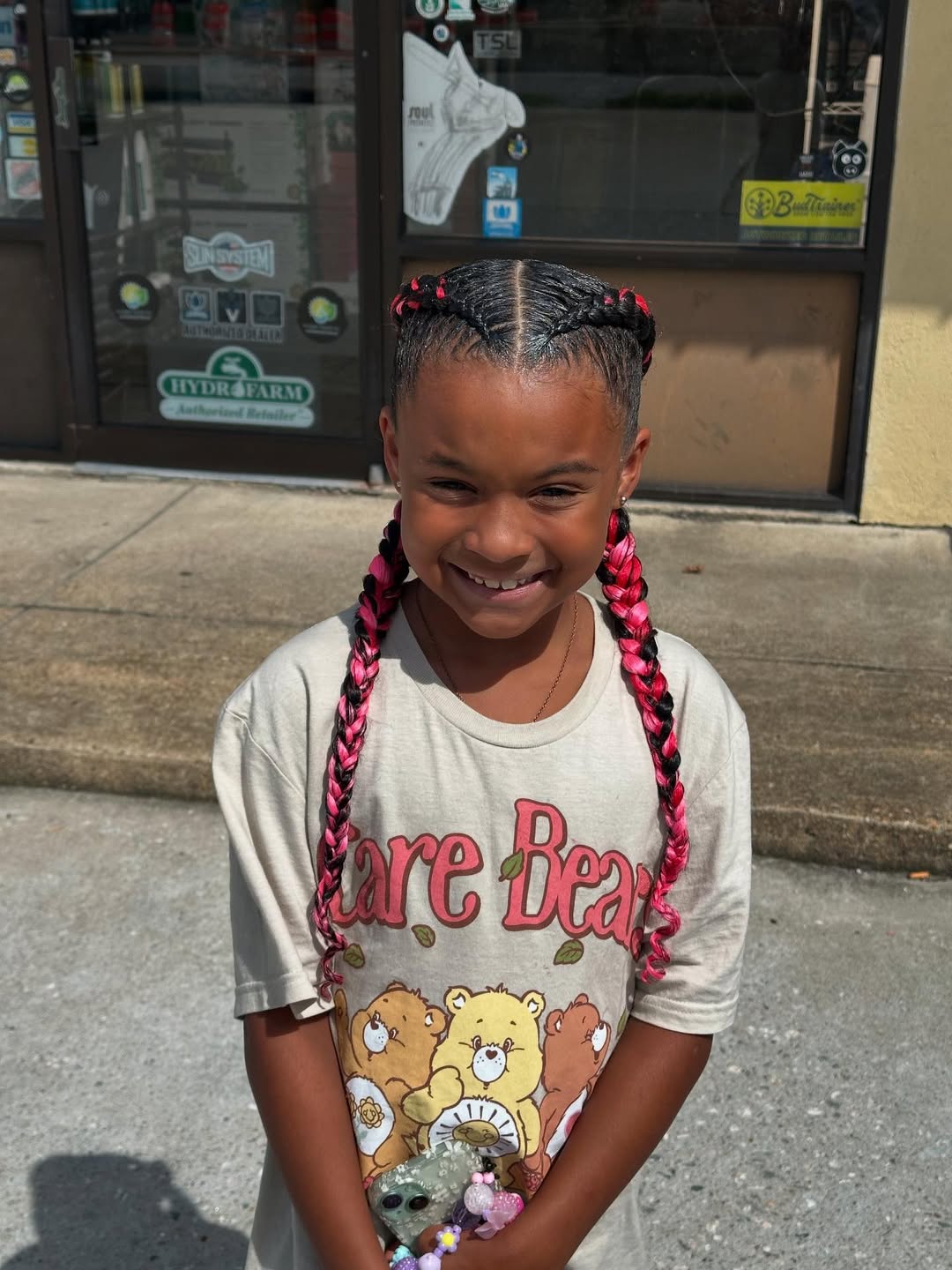 Vibrant Pink And Black Kids Cornrow Braids