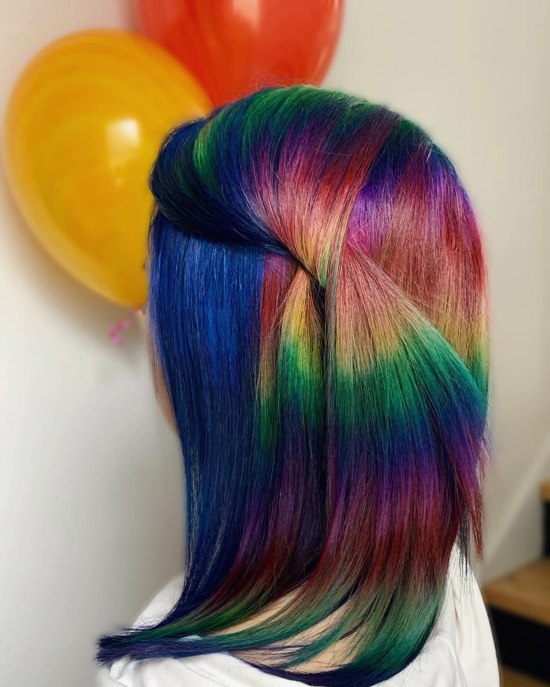 Vibrant Rainbow Hidden Undercut Hairstyle