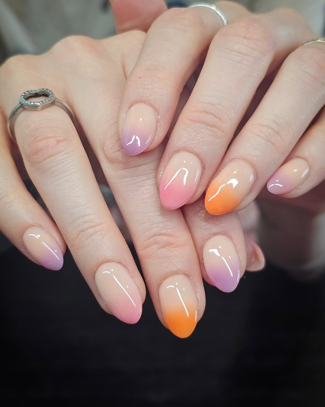 Vibrant Rainbow Ombré French Nails