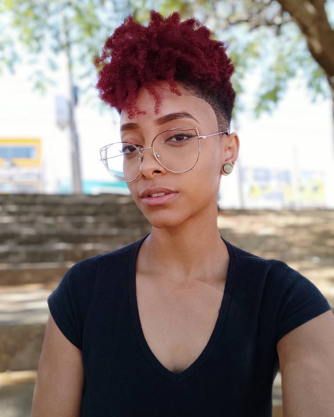 Vibrant Red Tapered Undercut With Defined Curls