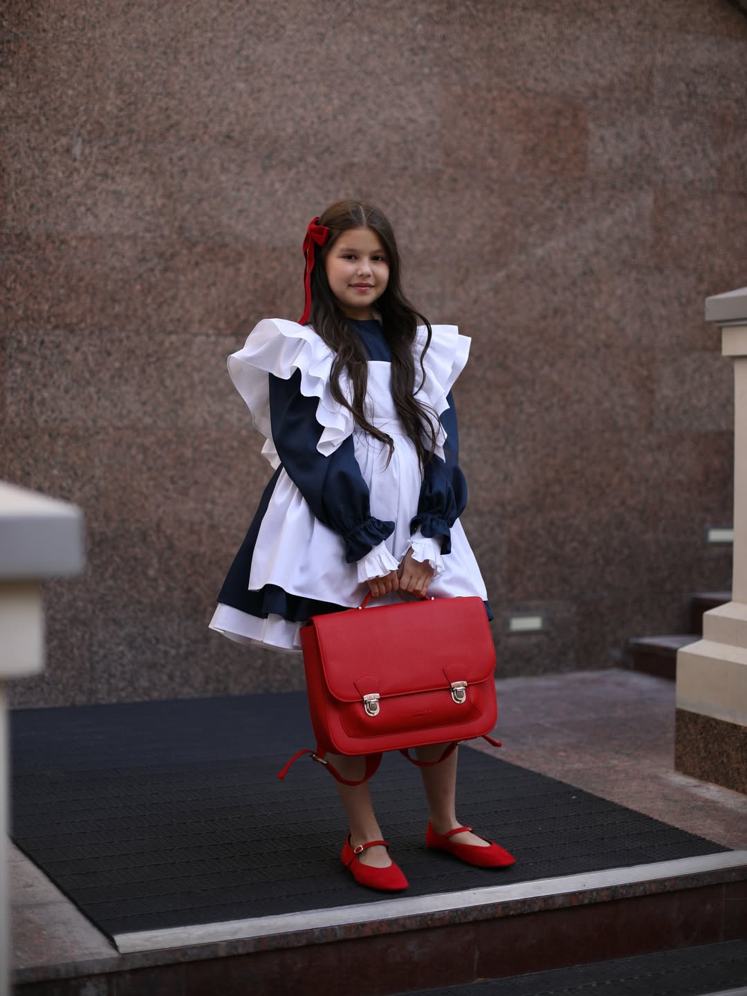 Vintage School Uniform With Red Satchel and Flats