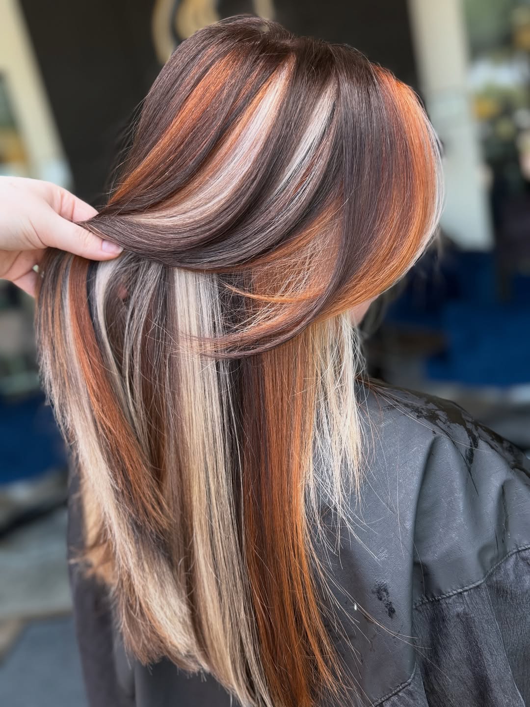 Warm Copper & Blonde Chunky Highlights
