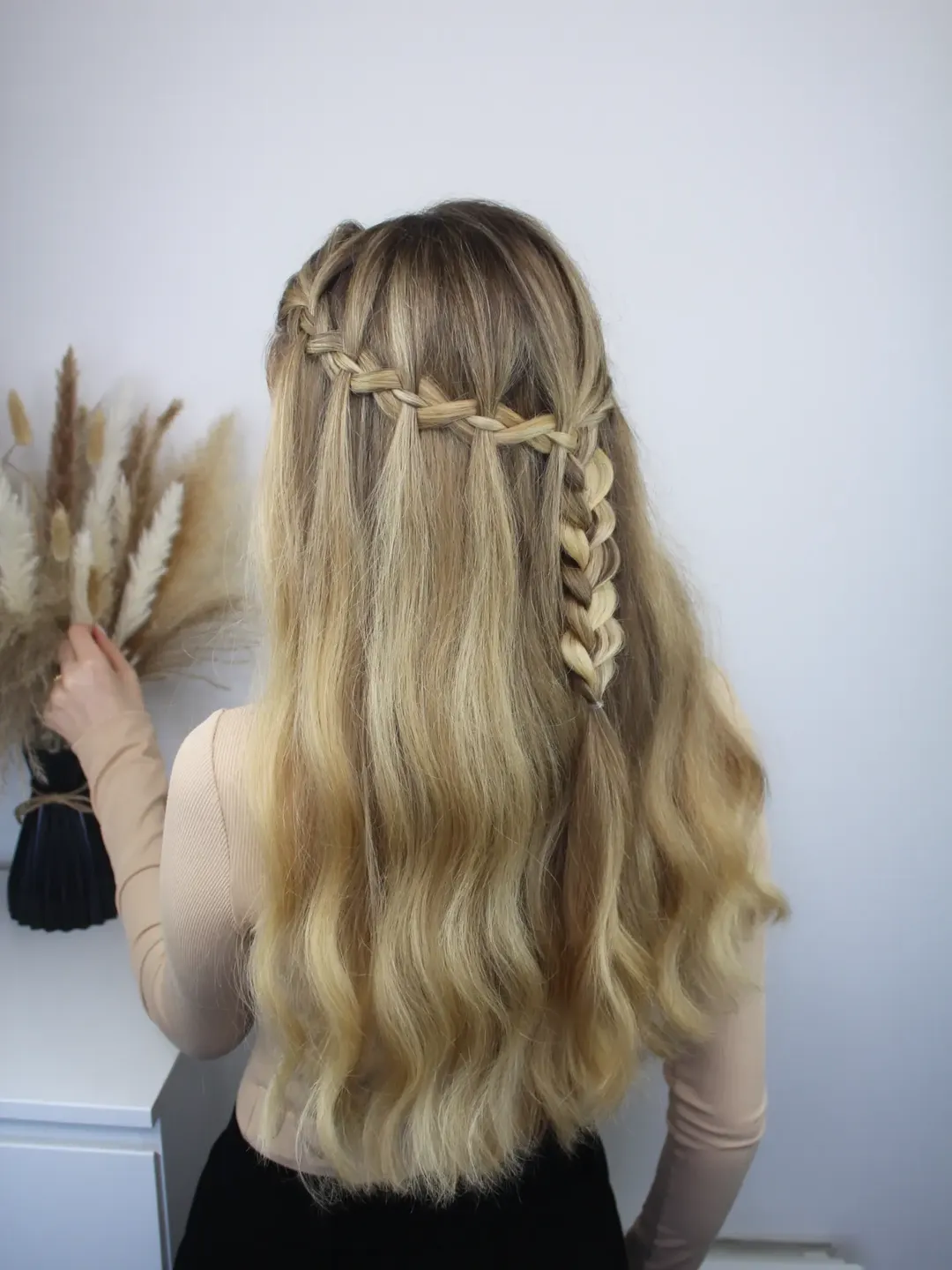 Waterfall Braid Crown With Loose Waves
