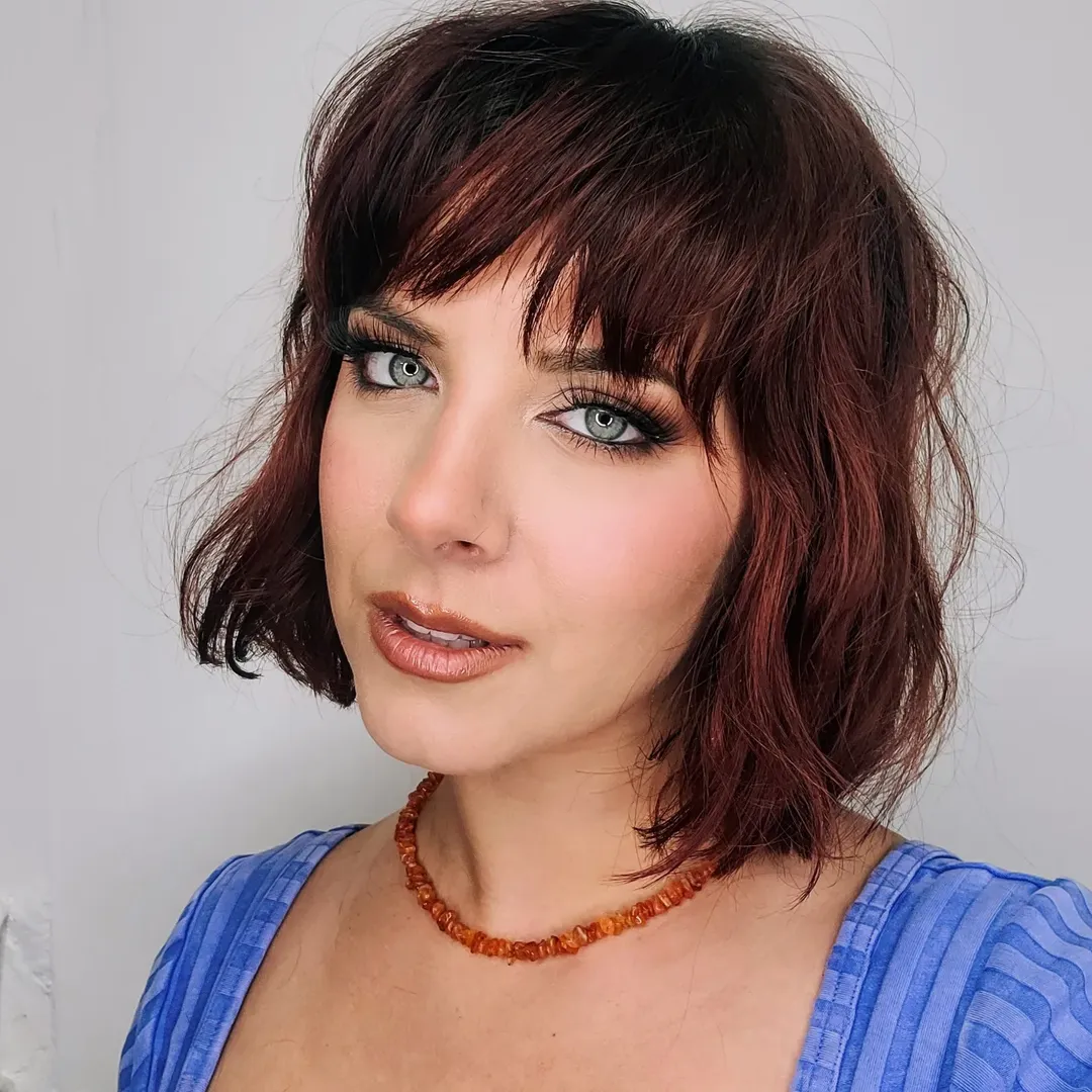 Wavy Auburn Bob With Wispy Fringe