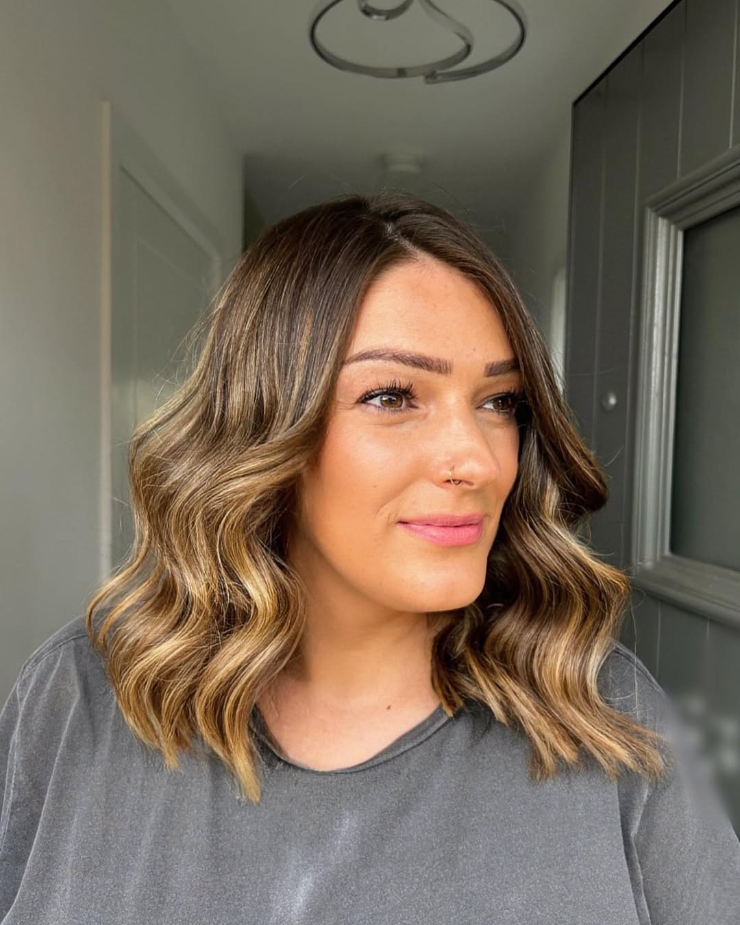 Wavy Caramel Balayage Lob